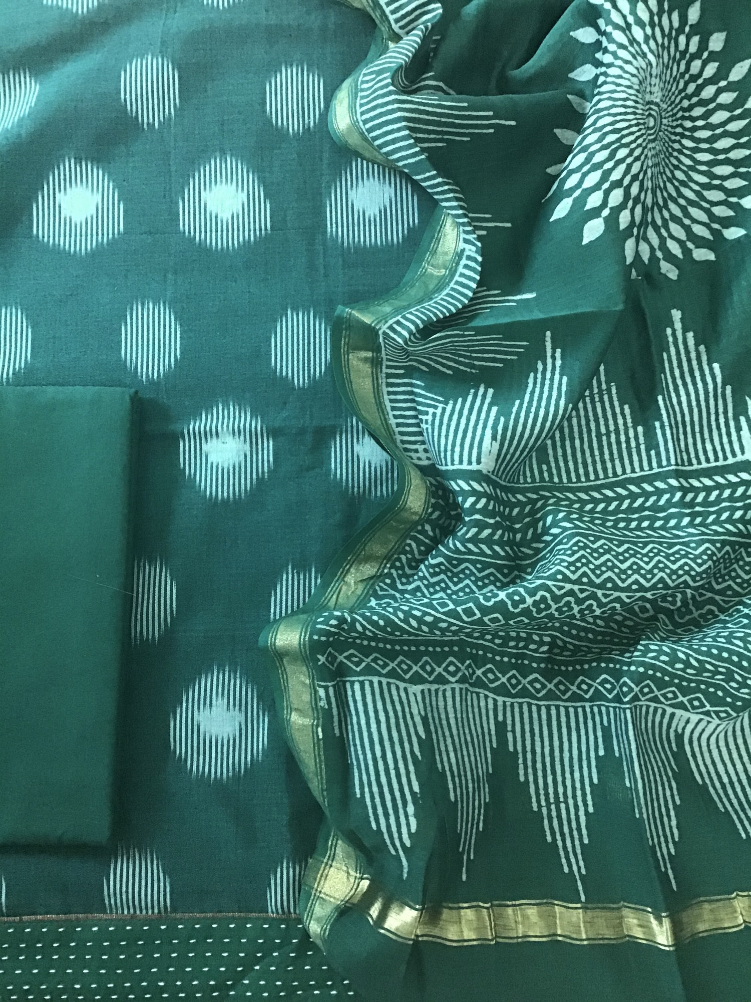 Pure Fine Ikkat Cotton Suit - Green