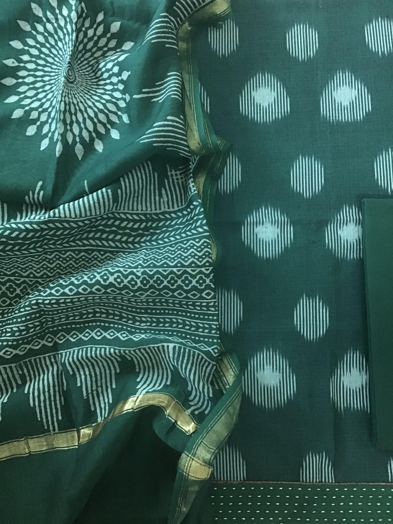 Pure Fine Ikkat Cotton Suit - Green