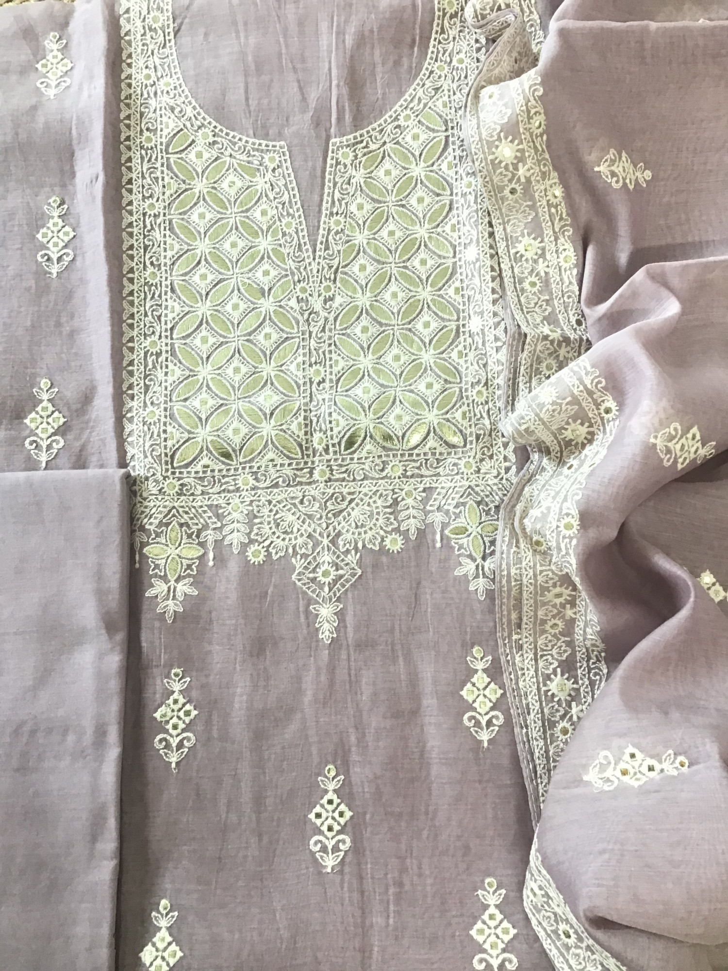 Pure Mul Chanderi Embroidered Suit - Purple