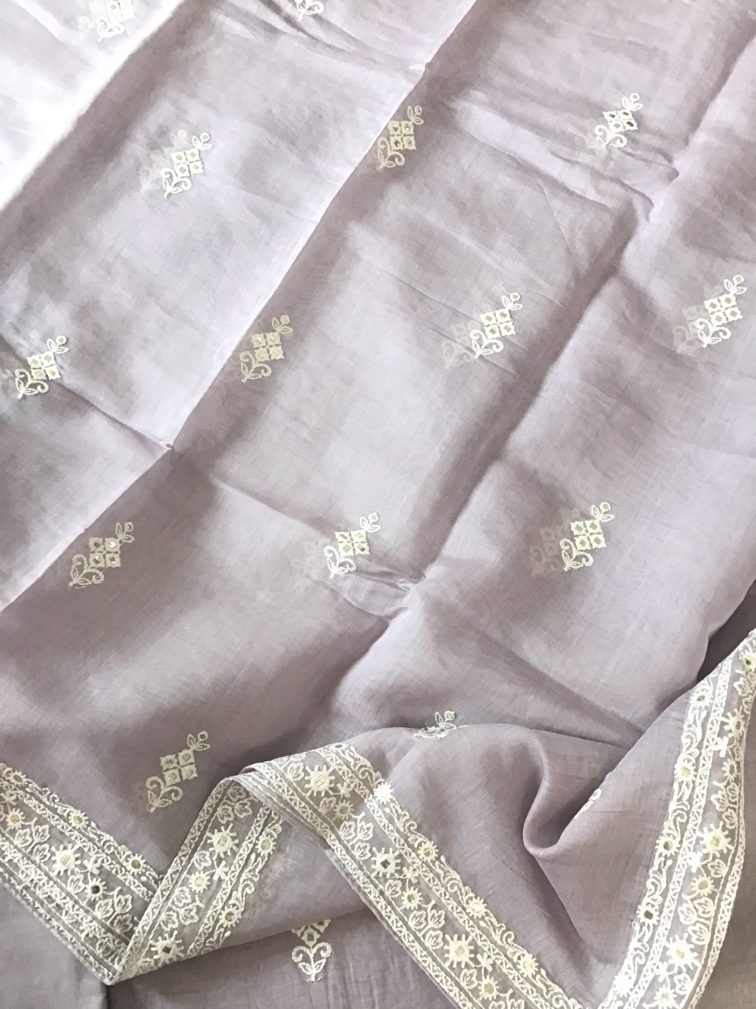 Pure Mul Chanderi Embroidered Suit - Purple