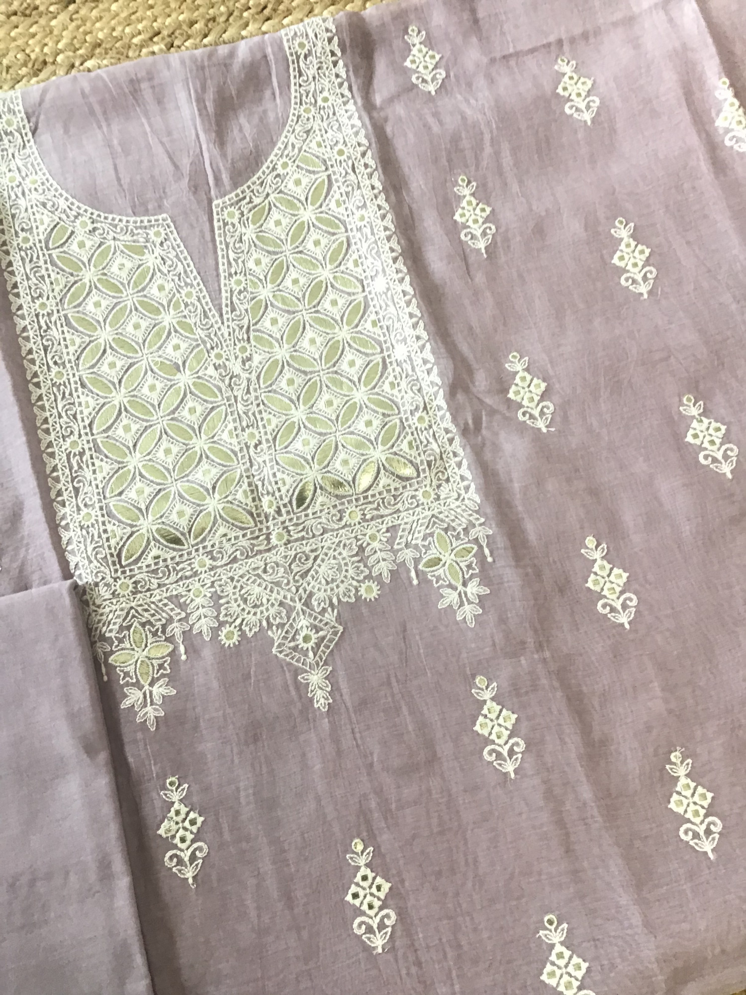 Pure Mul Chanderi Embroidered Suit - Purple