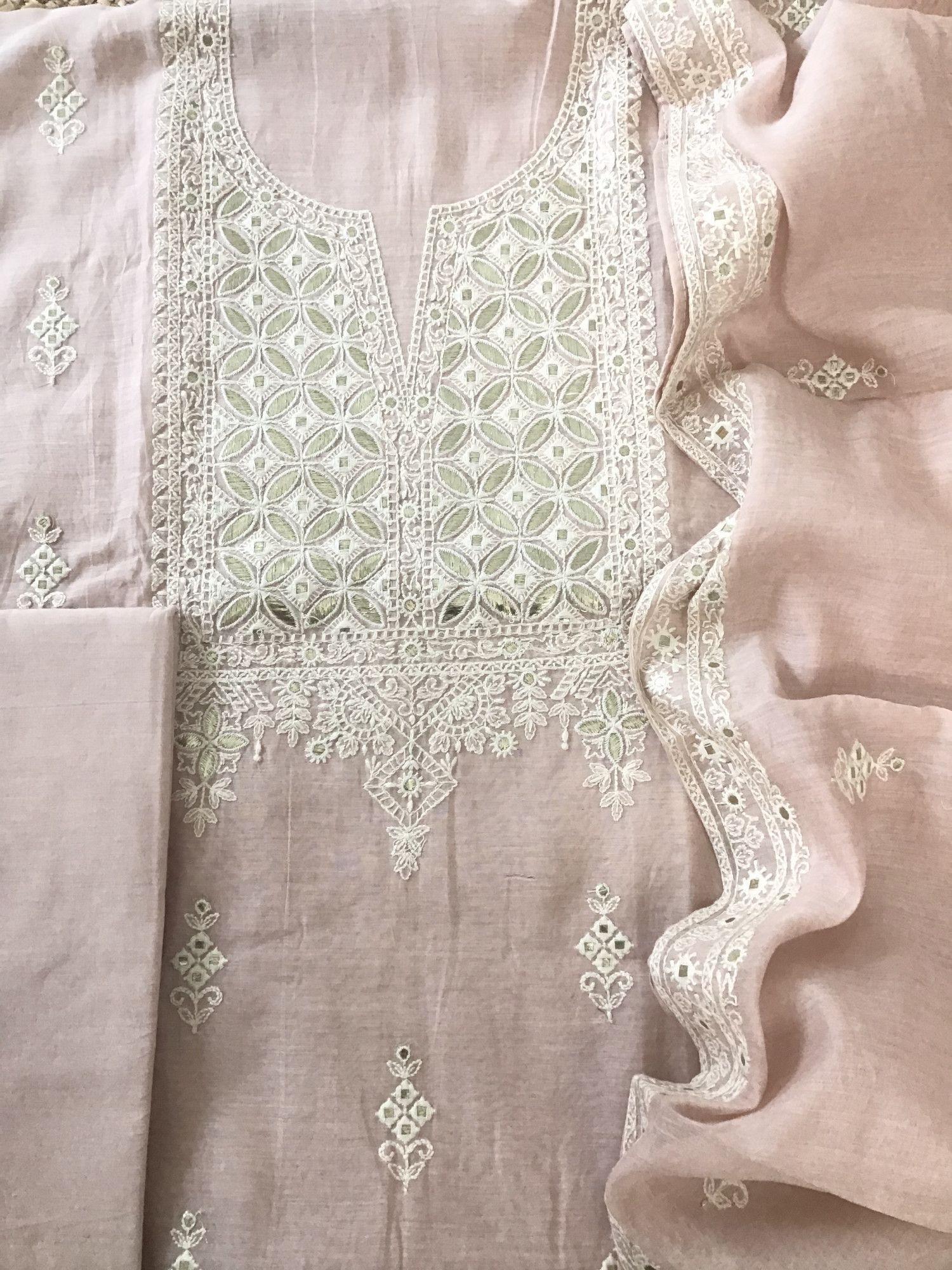 Pure Mul Chanderi Embroidered Suit - Pink