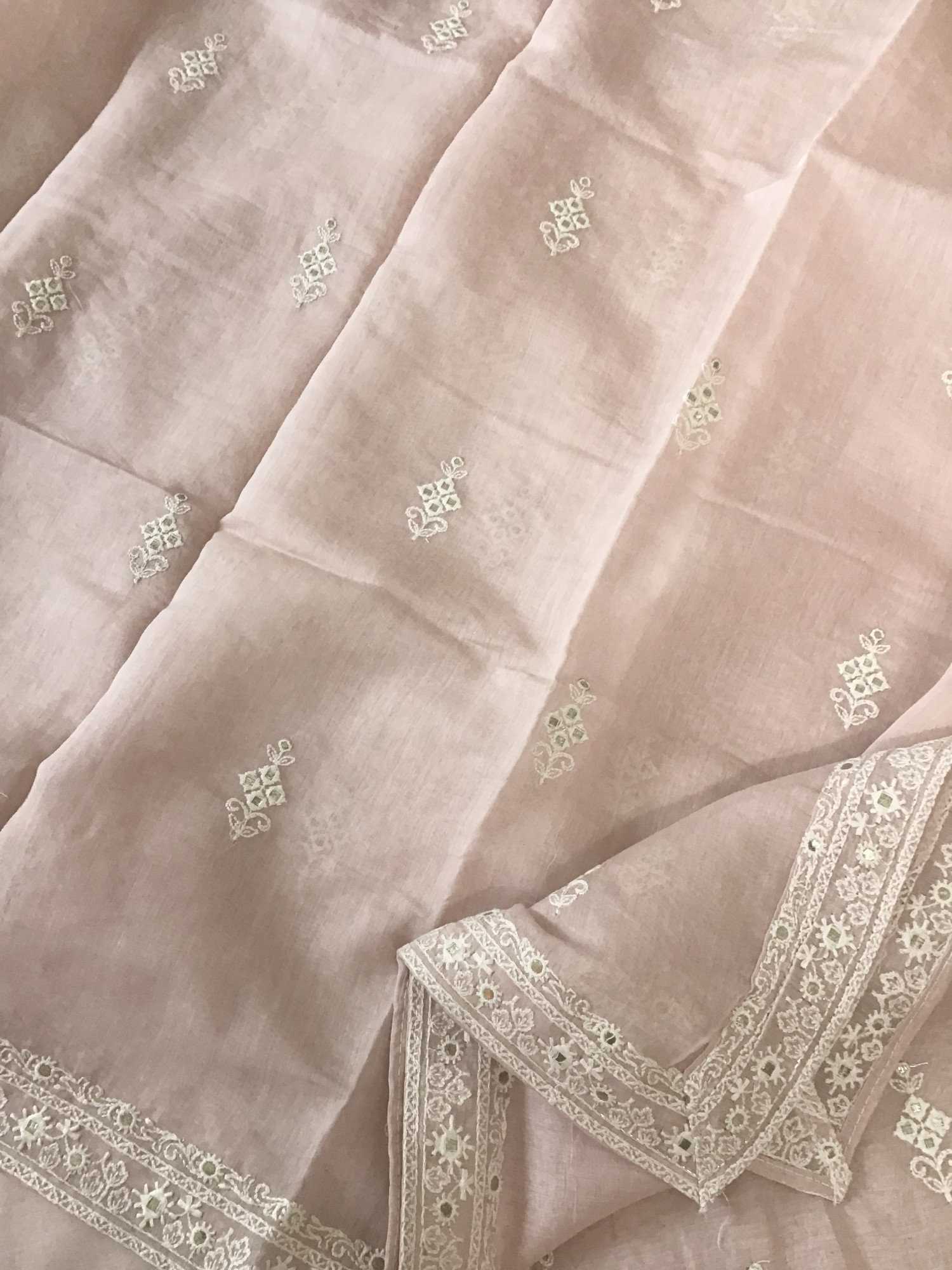 Pure Mul Chanderi Embroidered Suit - Pink