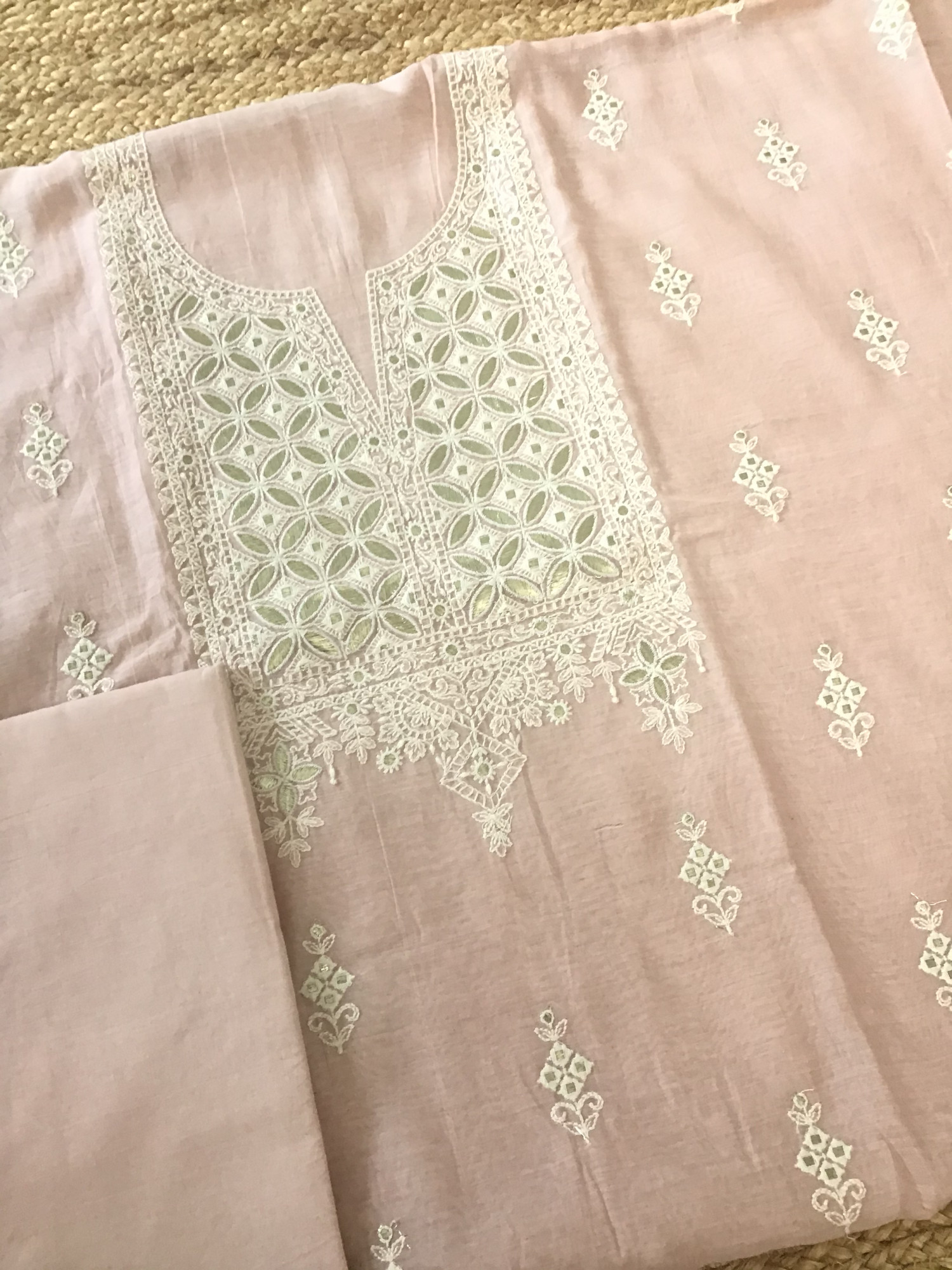Pure Mul Chanderi Embroidered Suit - Pink