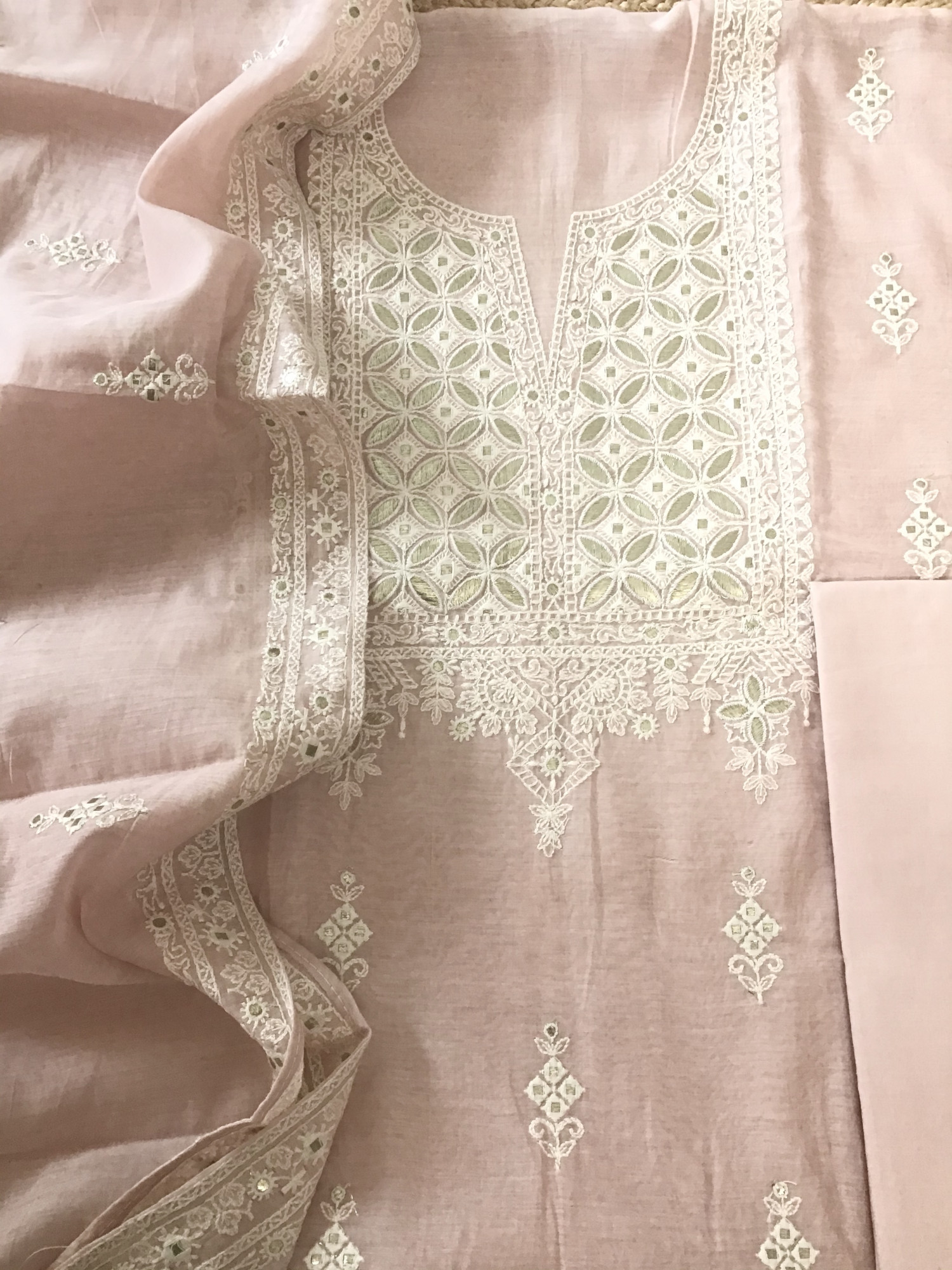 Pure Mul Chanderi Embroidered Suit - Pink