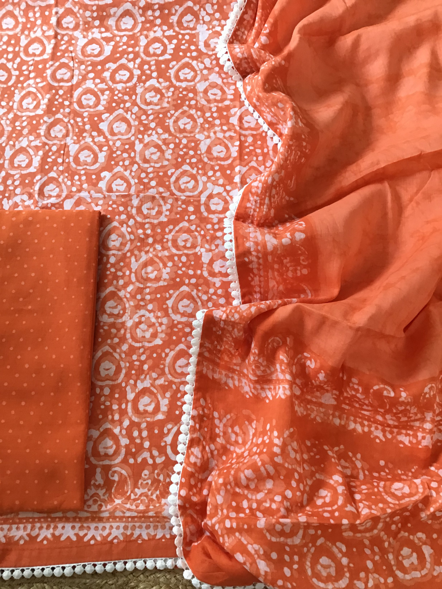 Pure Fine Cotton Batik Printed Suit - Orange