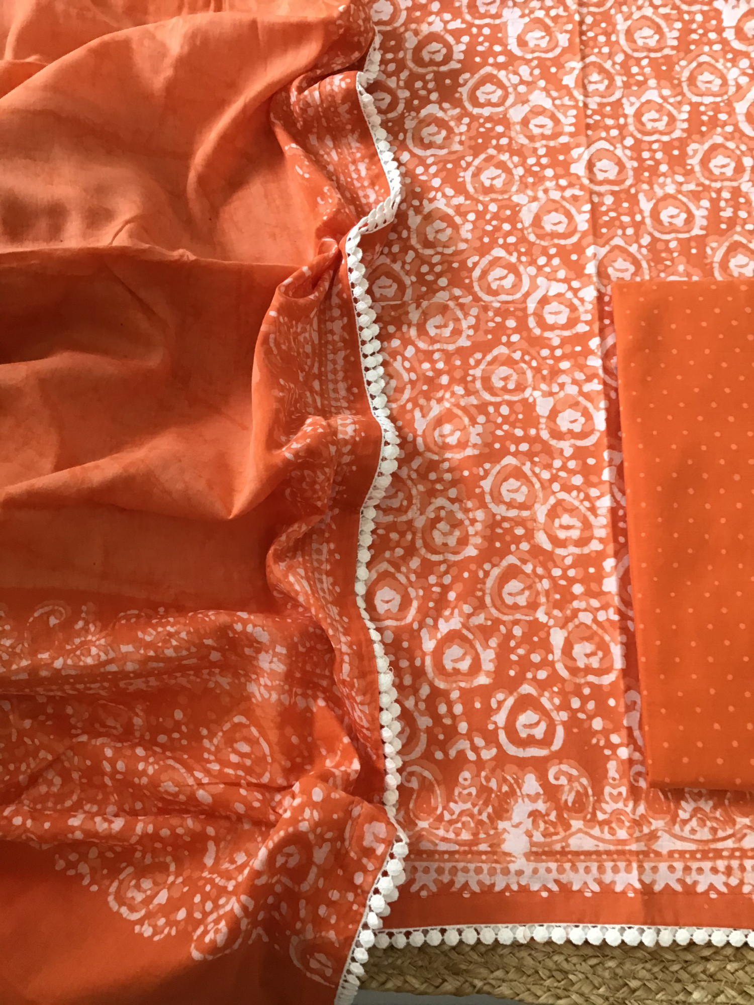 Pure Fine Cotton Batik Printed Suit - Orange