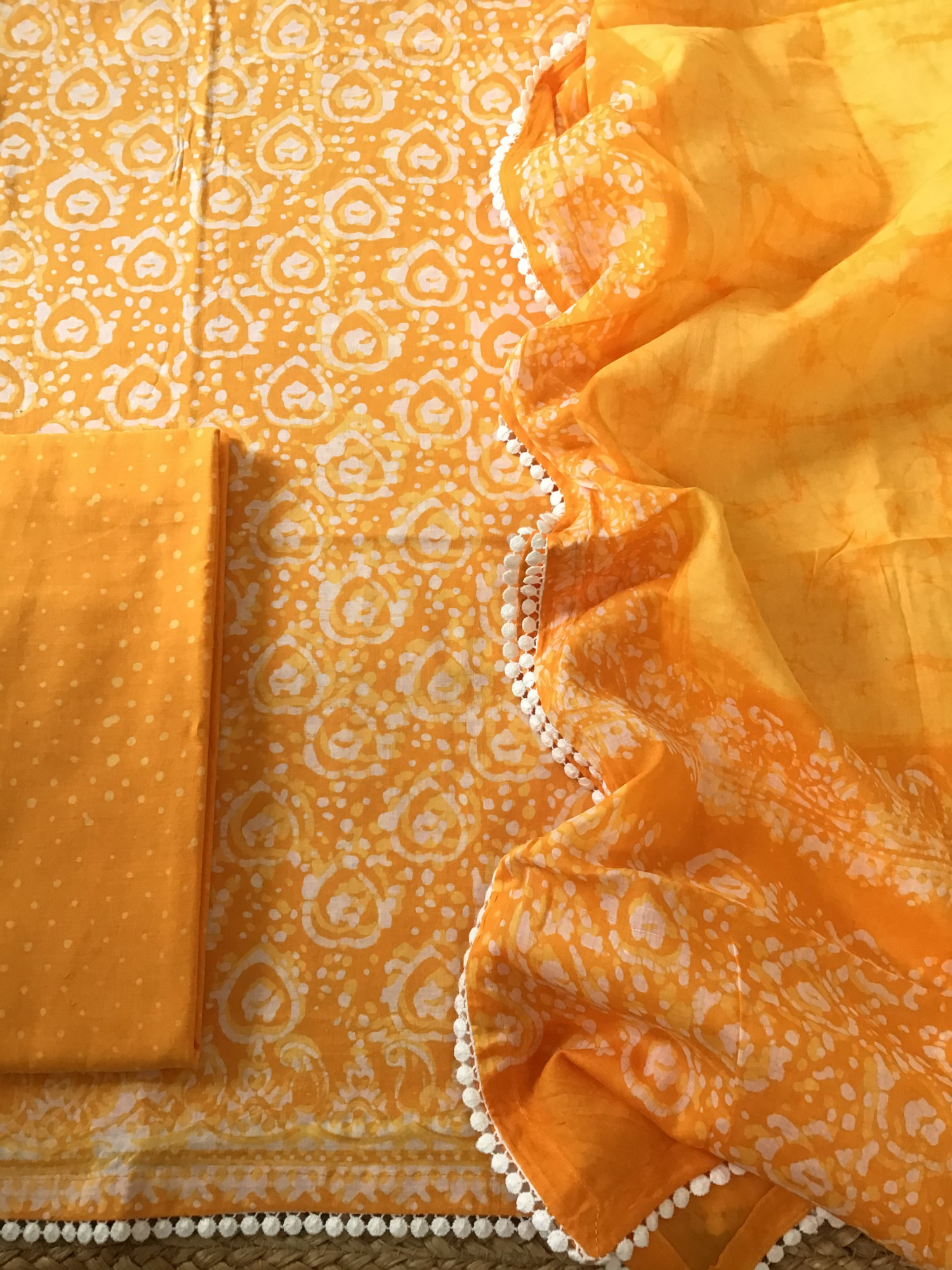 Pure Fine Cotton Batik Printed Suit - Yellow