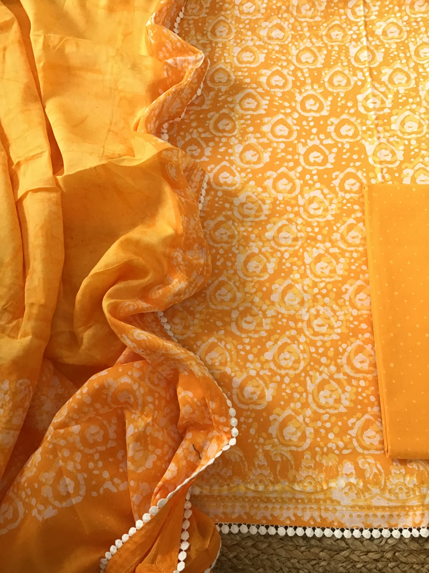 Pure Fine Cotton Batik Printed Suit - Yellow