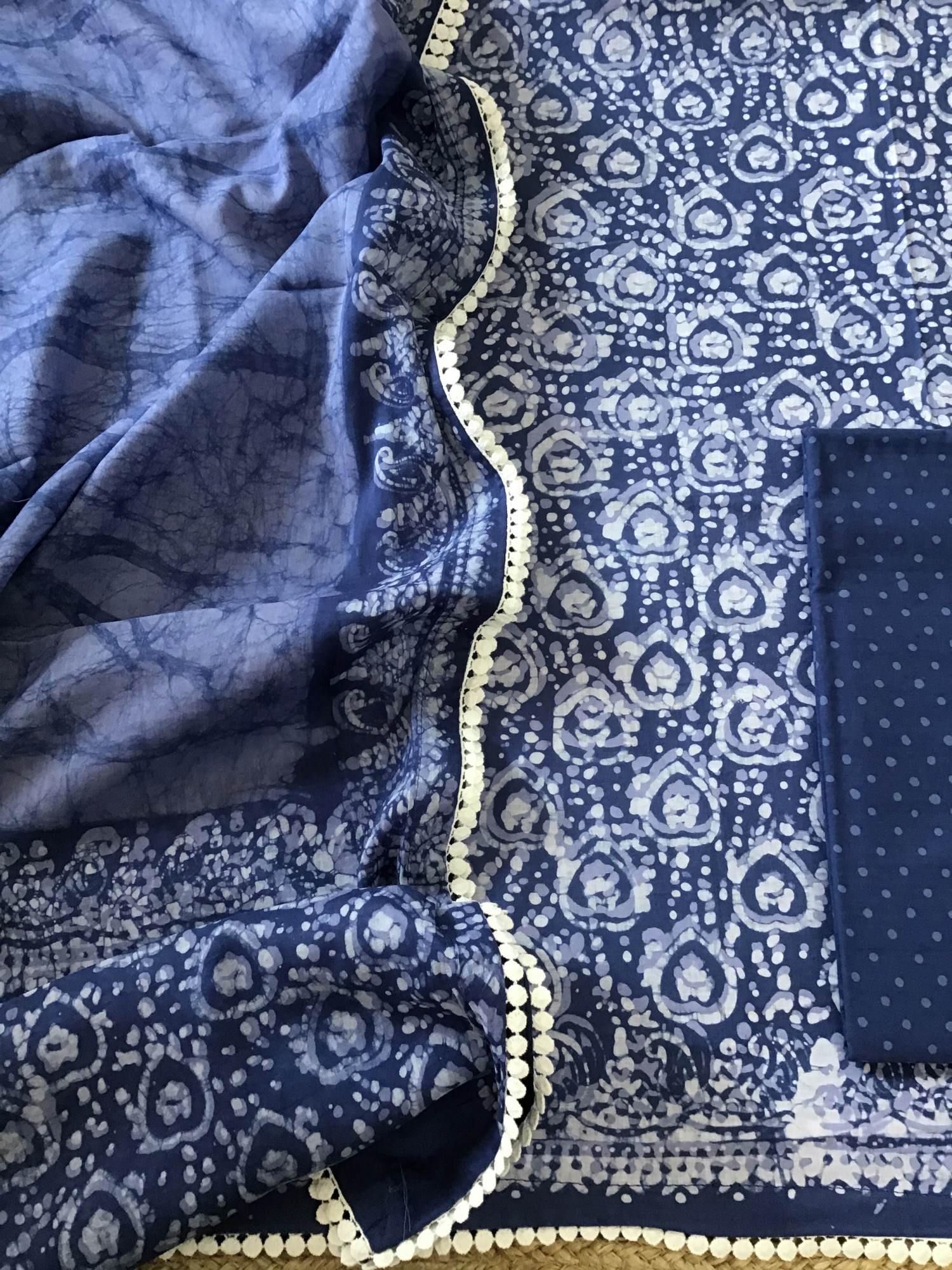 Pure Fine Cotton Batik Printed Suit - Blue