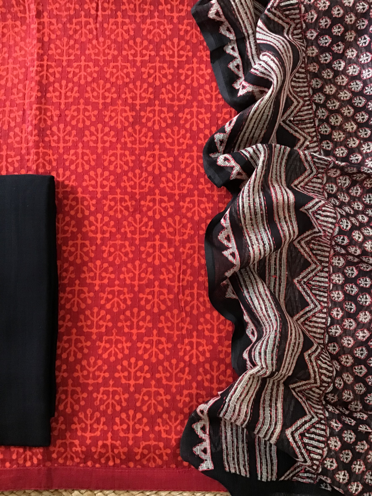 Pure Fine Muslin Printed Embroidered Suit - Orange