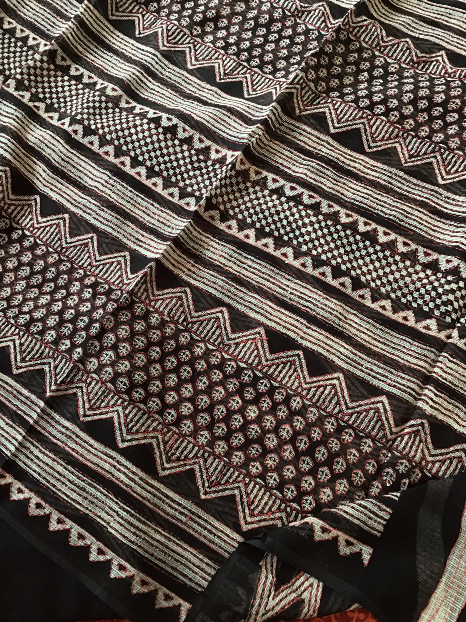 Pure Fine Muslin Printed Embroidered Suit - Orange