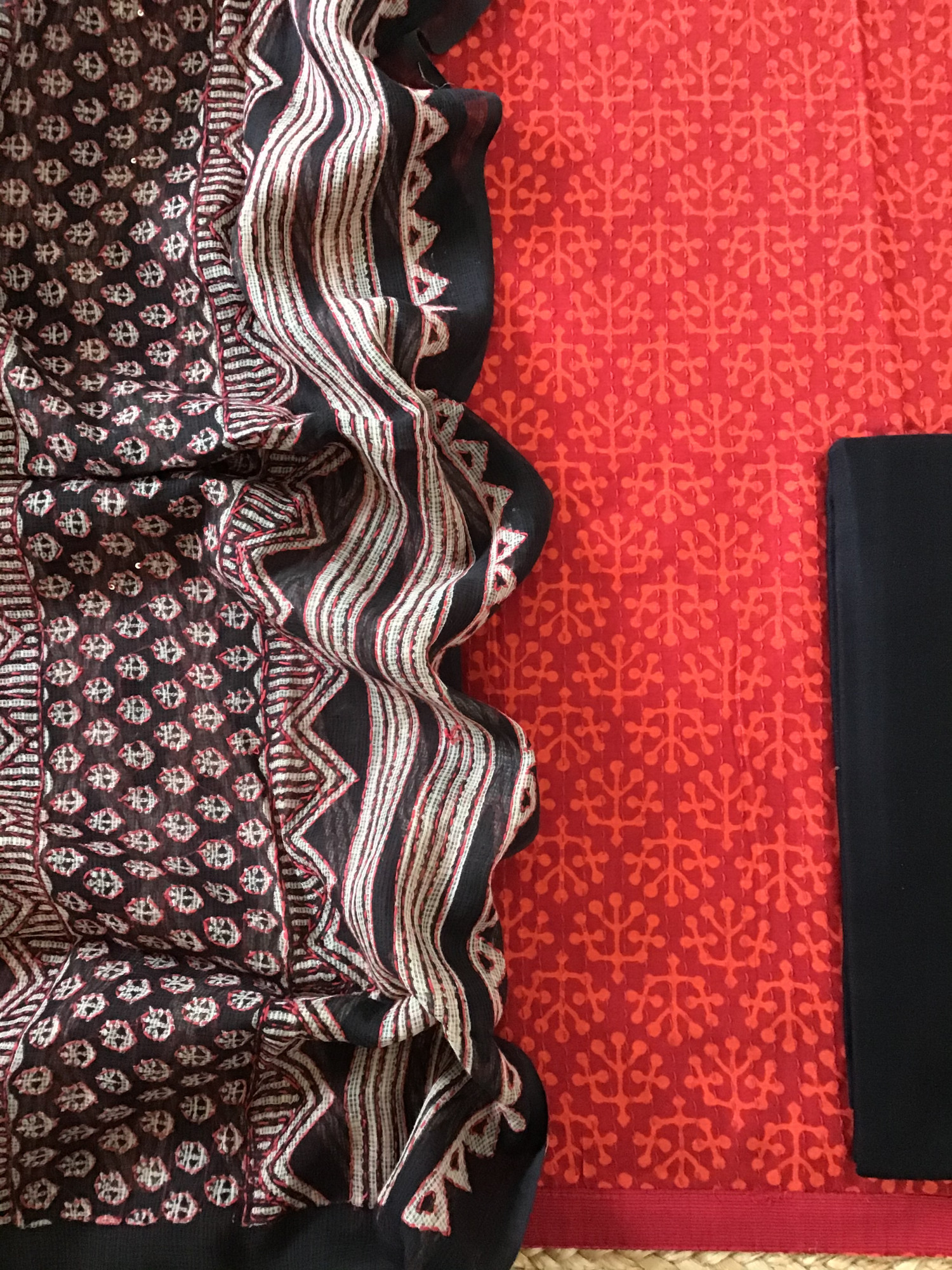 Pure Fine Muslin Printed Embroidered Suit - Orange