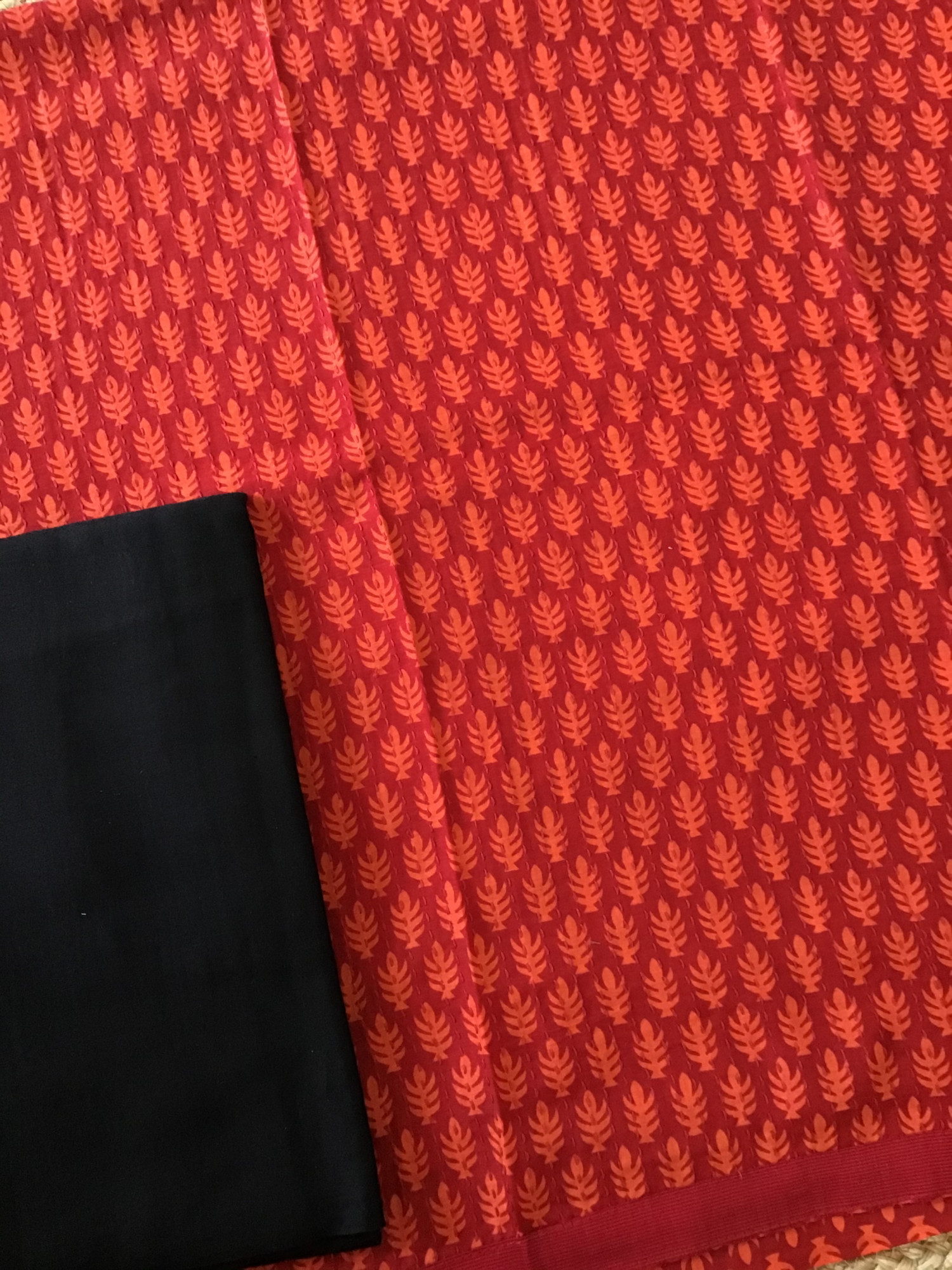 Pure Fine Muslin Printed Embroidered Suit - Orange