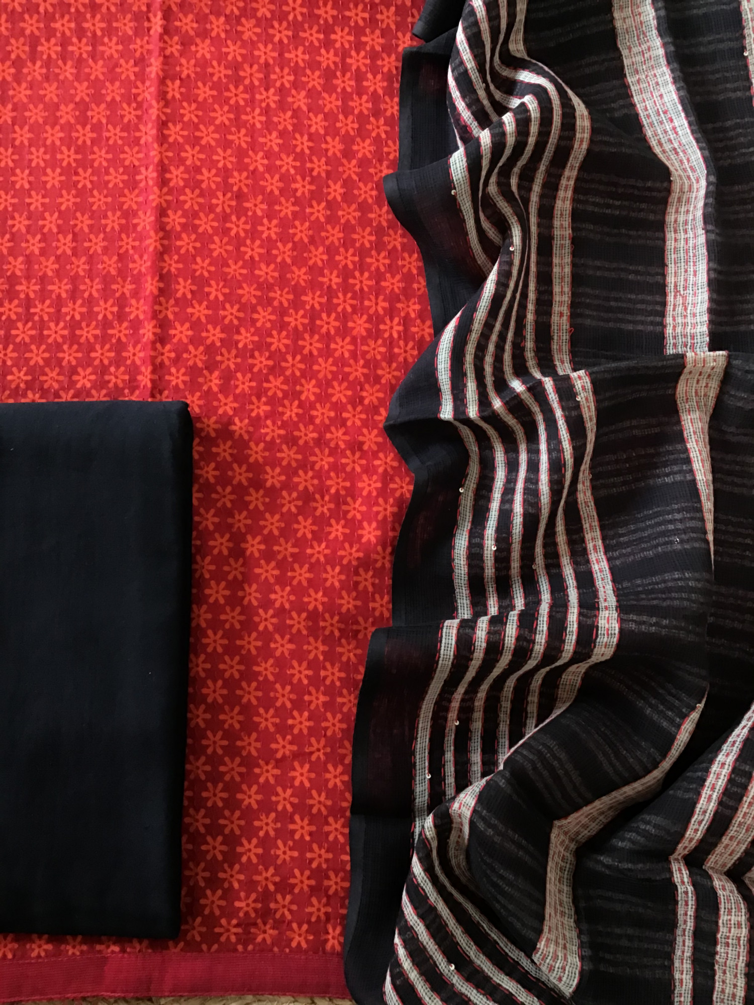 Pure Fine Muslin Printed Embroidered Suit - Orange