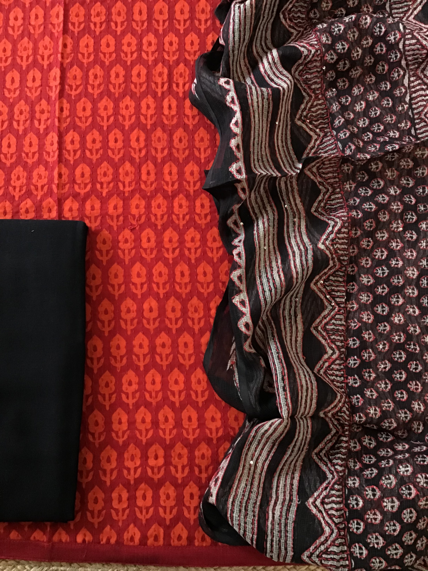 Pure Fine Muslin Printed Embroidered Suit - Orange