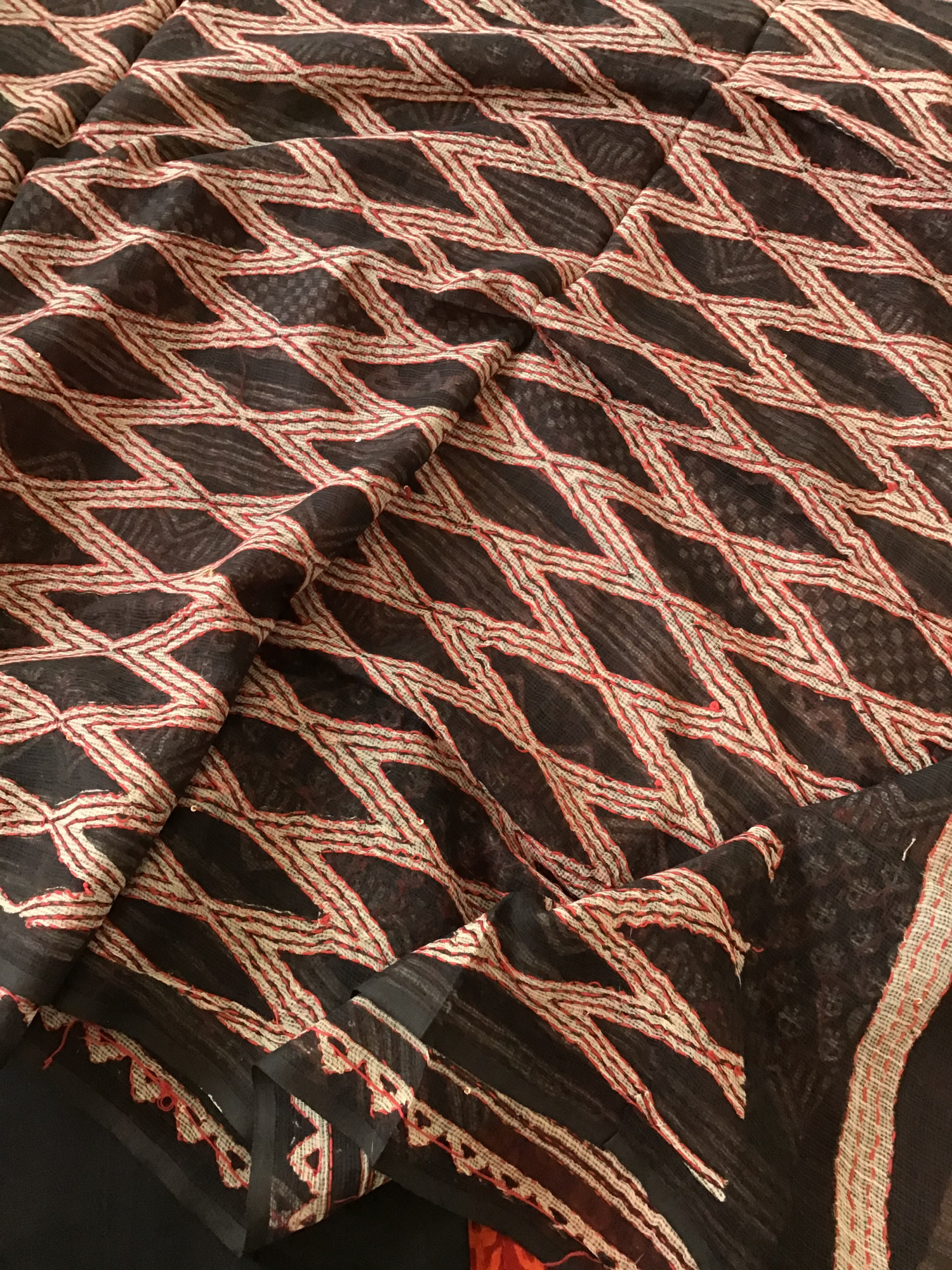 Pure Fine Muslin Printed Embroidered Suit - Orange