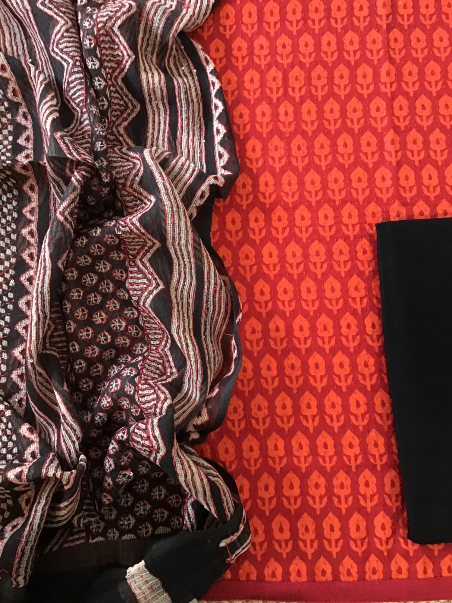 Pure Fine Muslin Printed Embroidered Suit - Orange