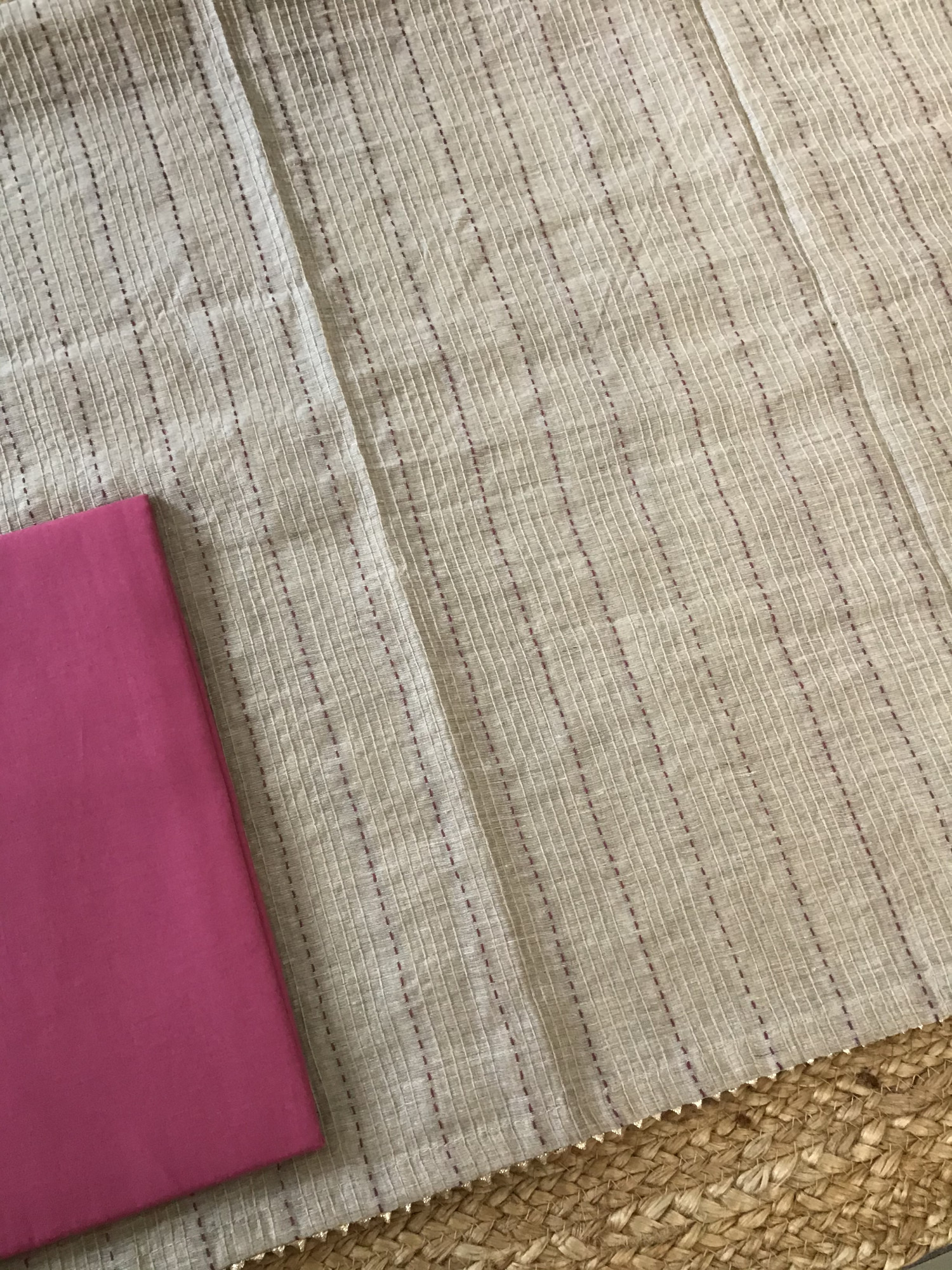 Soft Slub Chanderi Embroidered Suit - BeigePink