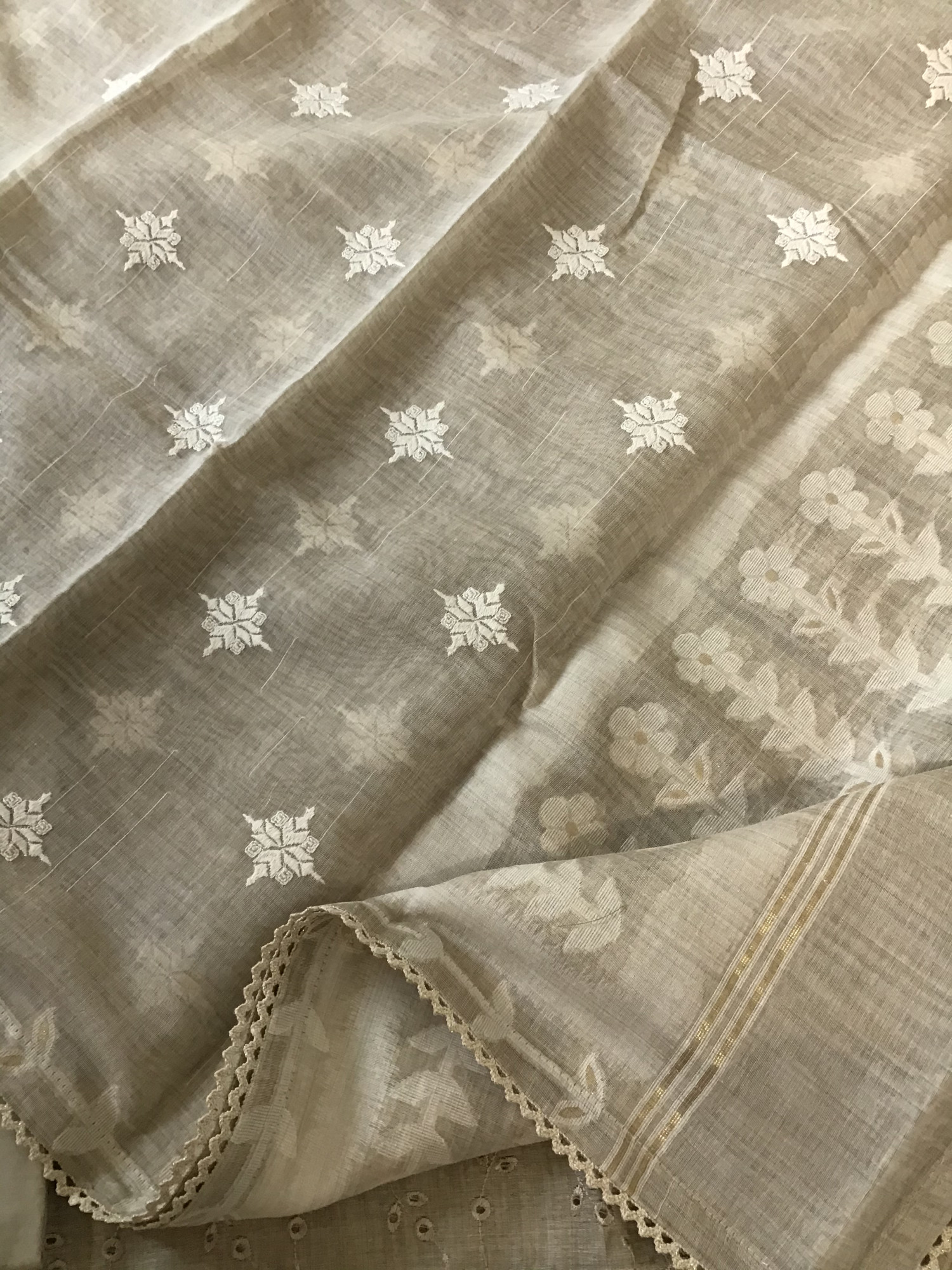 Soft Slub Chanderi Embroidered Suit - Beige