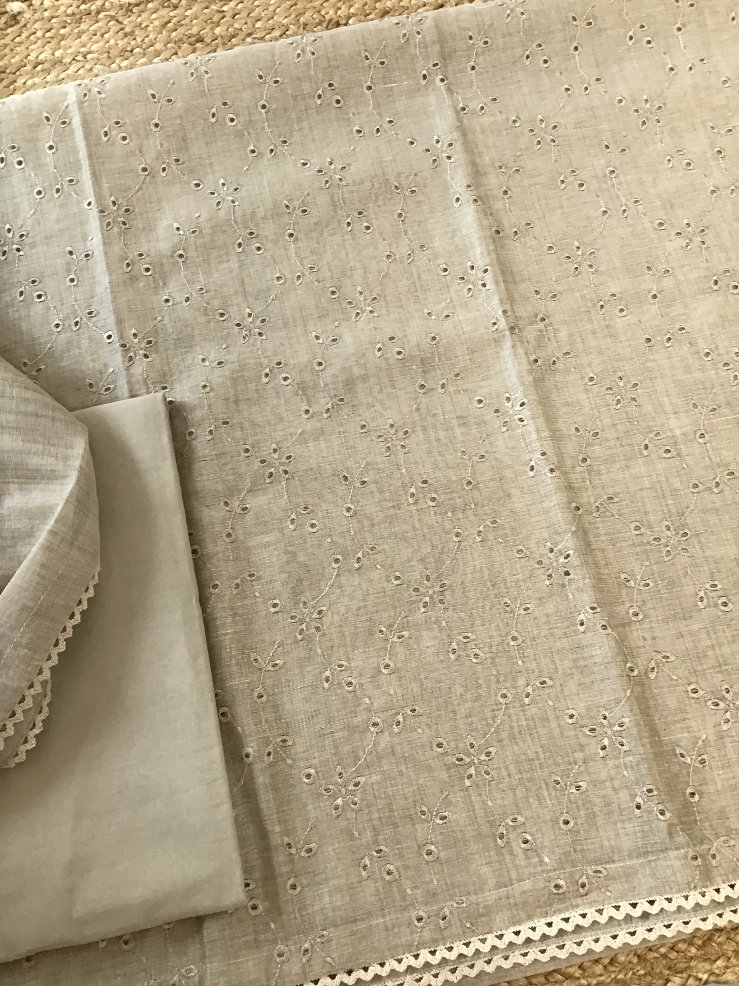 Soft Slub Chanderi Embroidered Suit - Beige