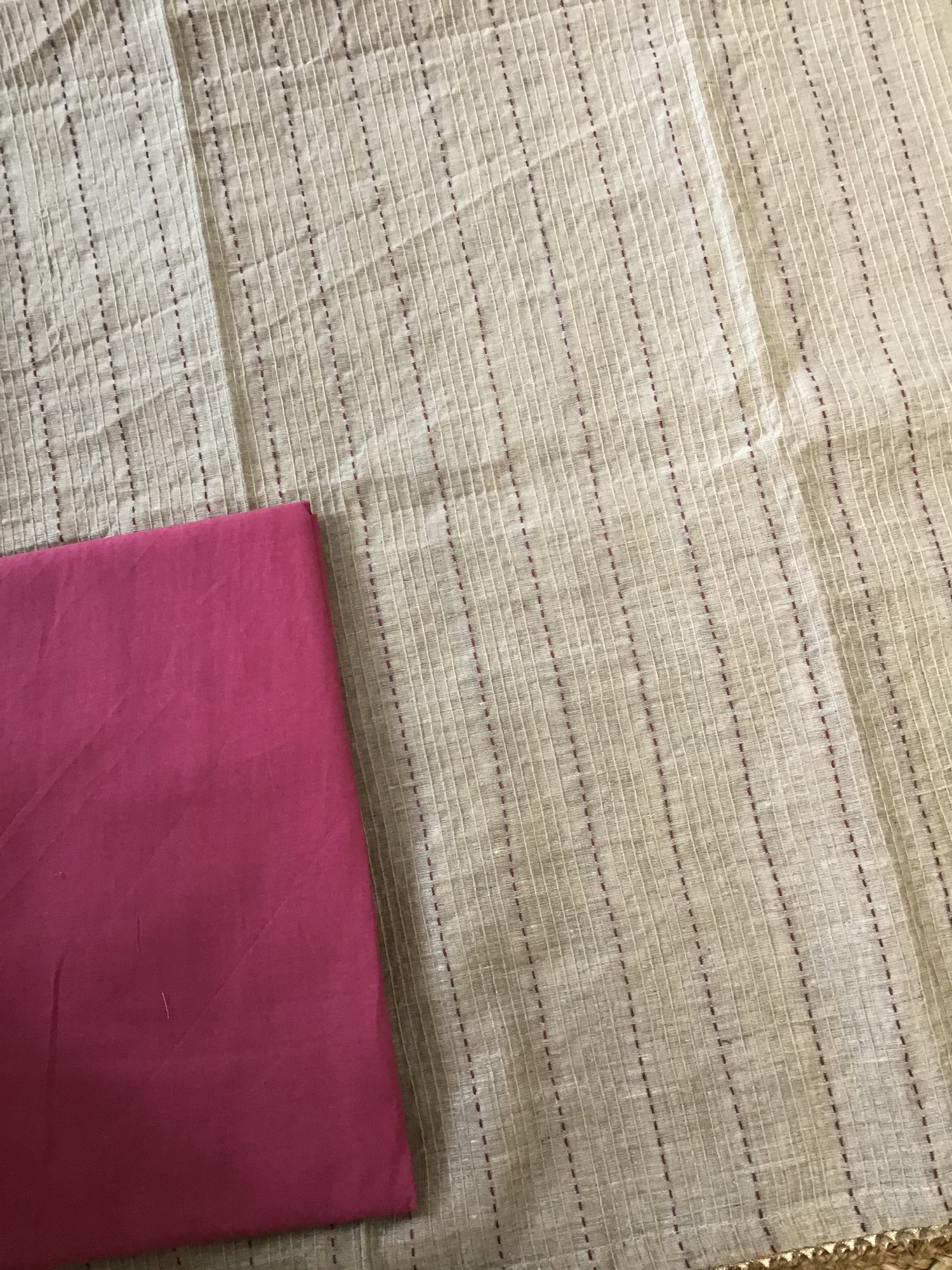 Soft Slub Chanderi Embroidered Suit - BeigePink