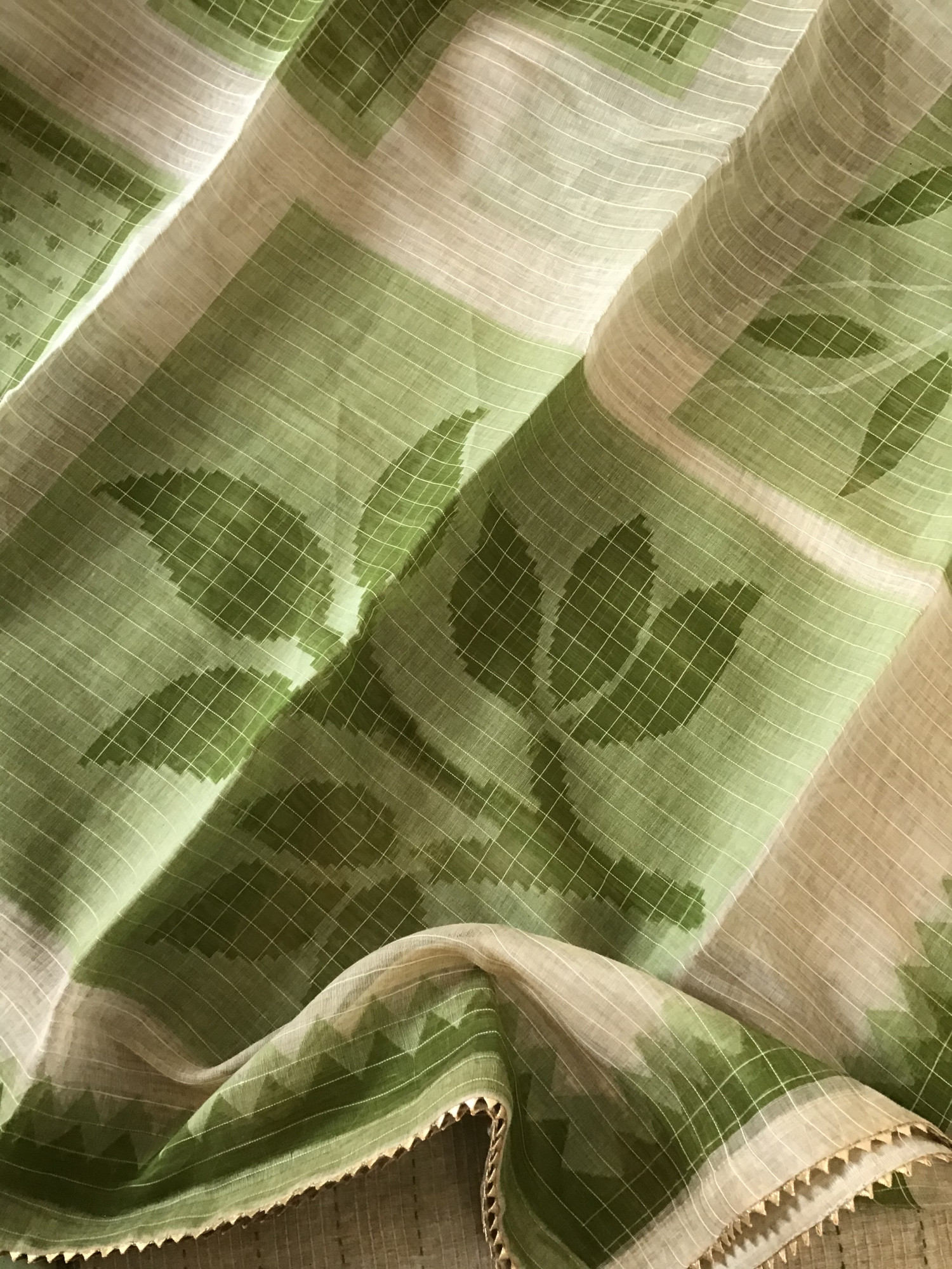 Soft Slub Chanderi Embroidered Suit - BeigeGreen