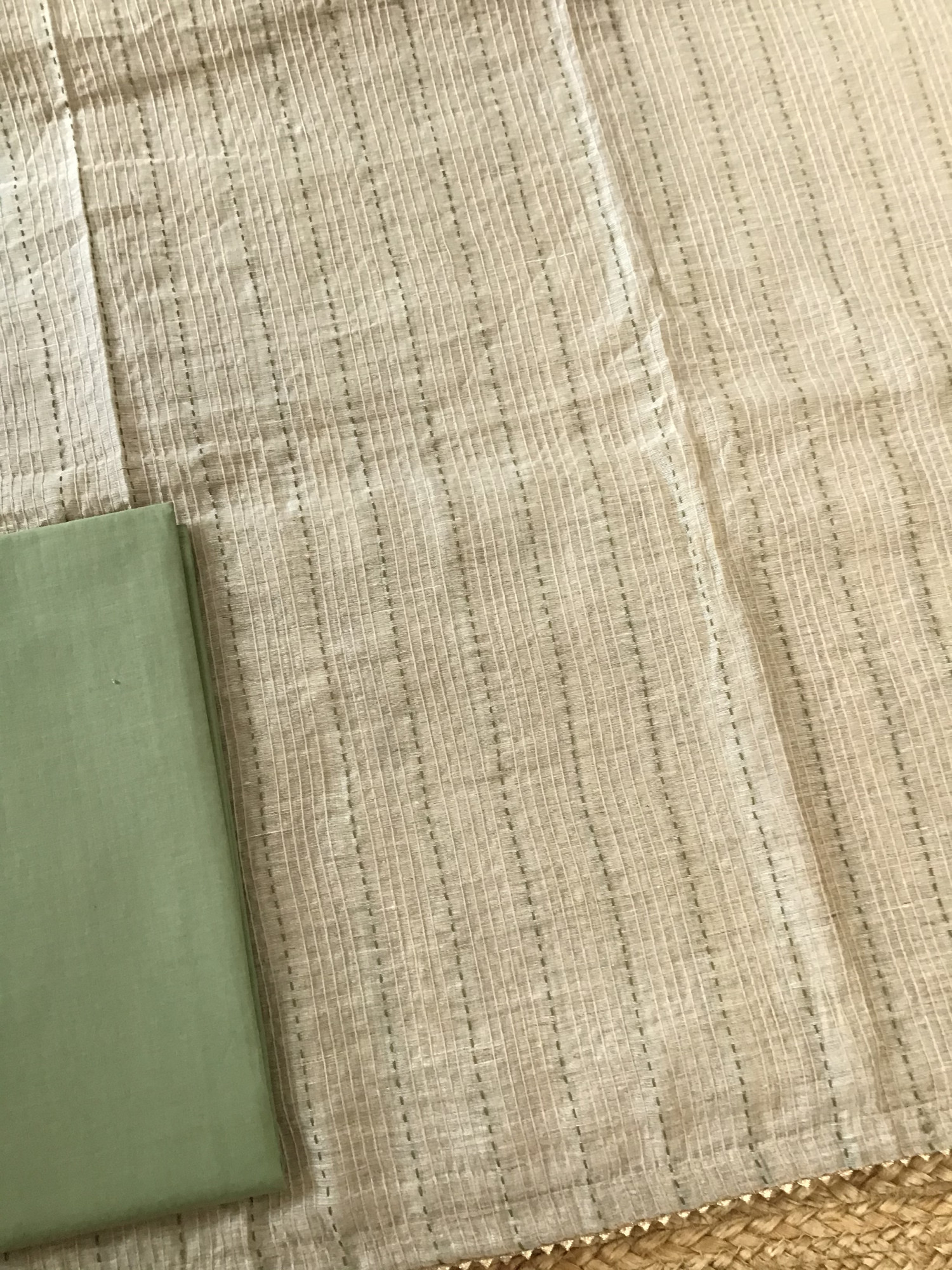 Soft Slub Chanderi Embroidered Suit - BeigeGreen