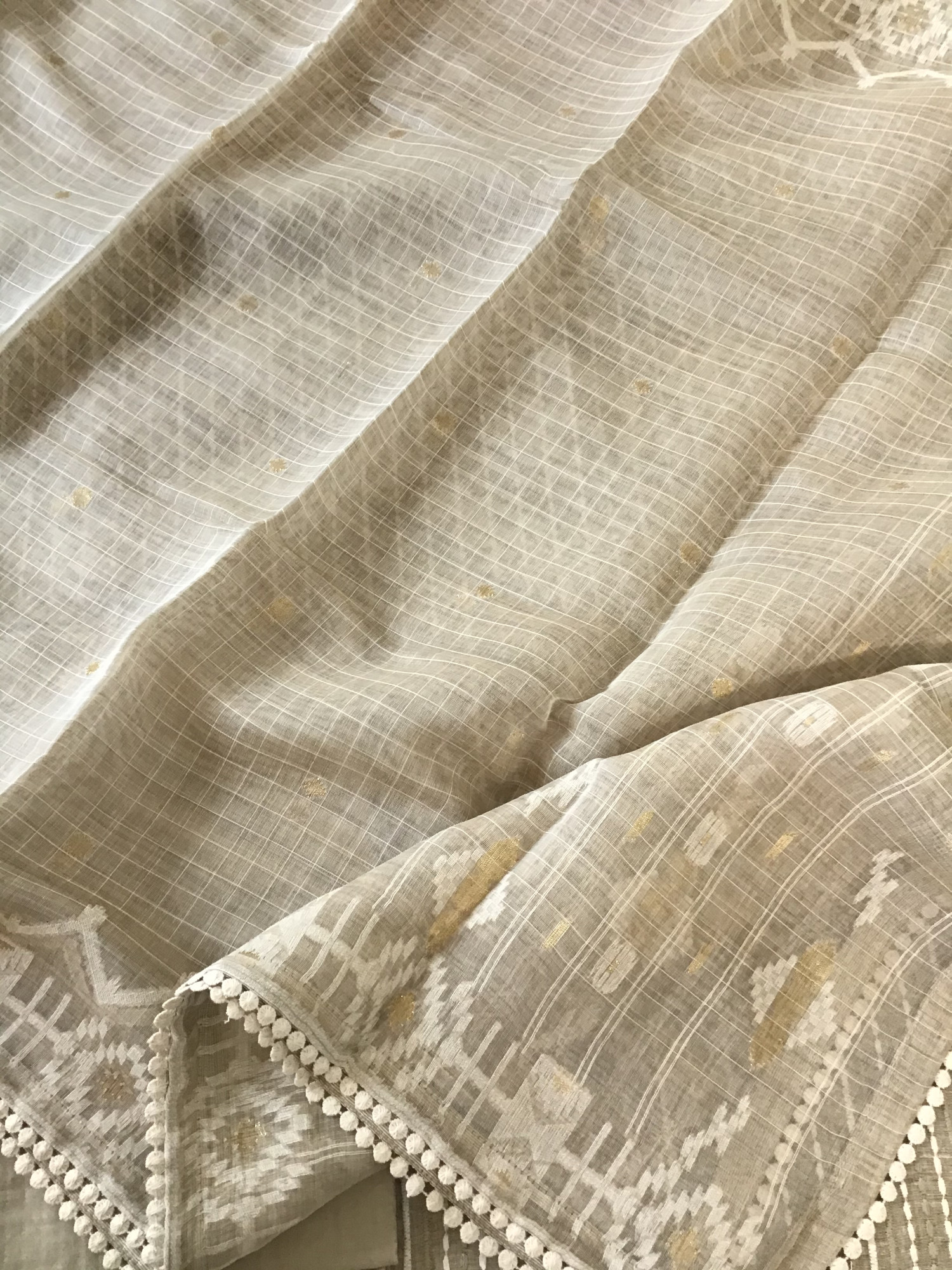 Soft Slub Chanderi Embroidered Suit - Beige