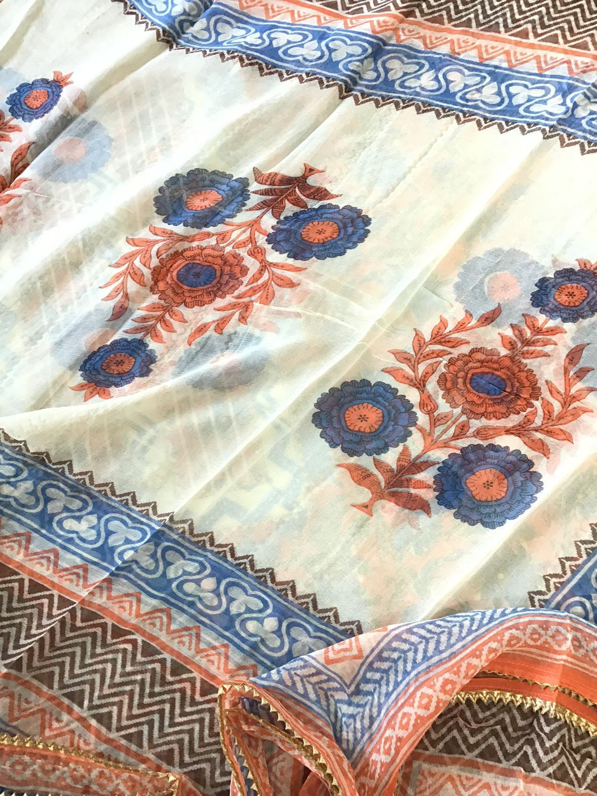 Pure Cotton Printed Embroidered Suit - Peach