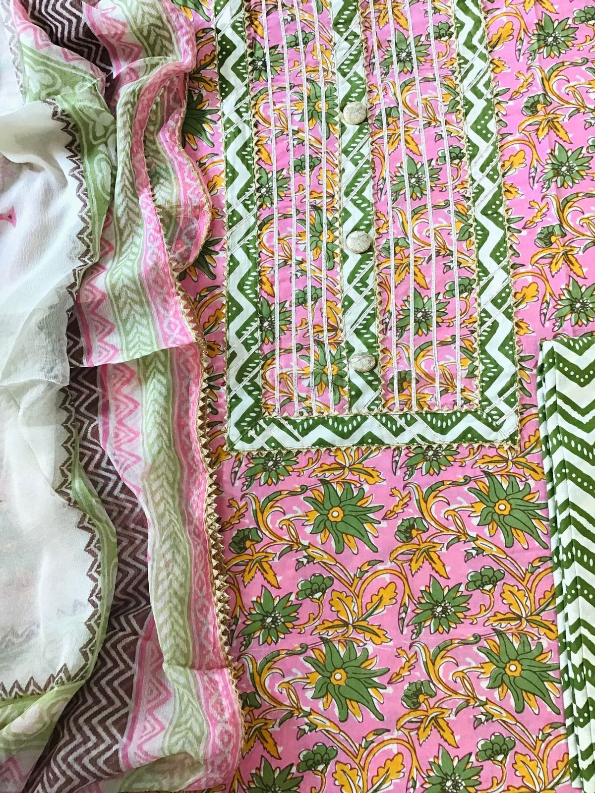 Pure Cotton Printed Embroidered Suit - Pink