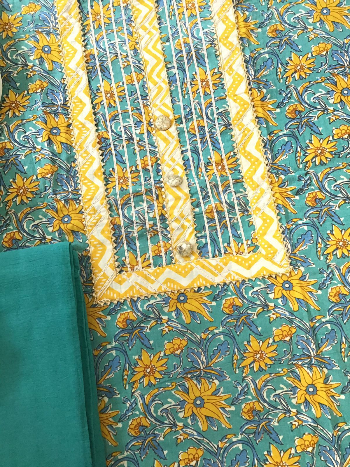 Pure Cotton Printed Embroidered Suit - Blue
