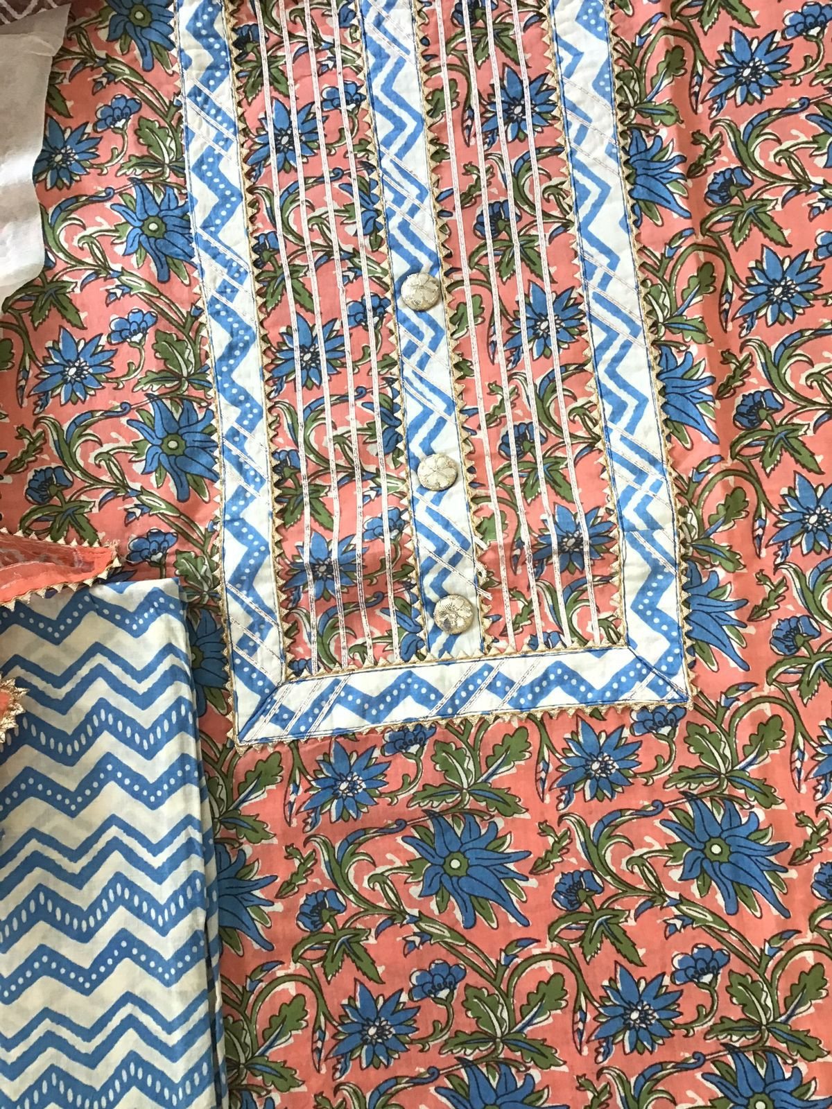 Pure Cotton Printed Embroidered Suit - Peach