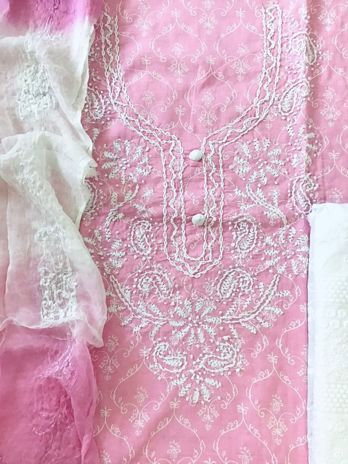 Pure Cotton Printed Embroidered Suit - Pink