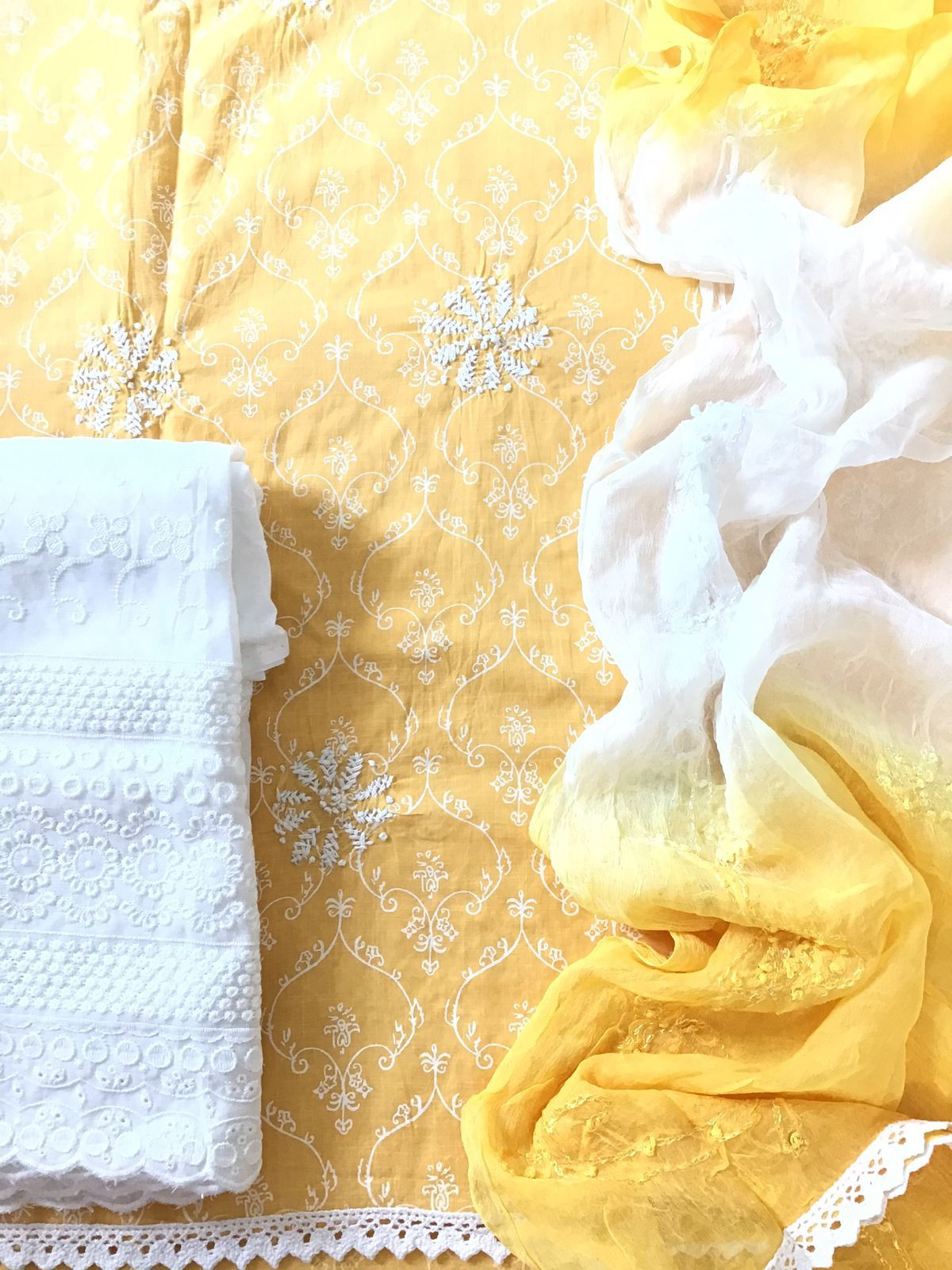 Pure Cotton Printed Embroidered Suit - Yellow