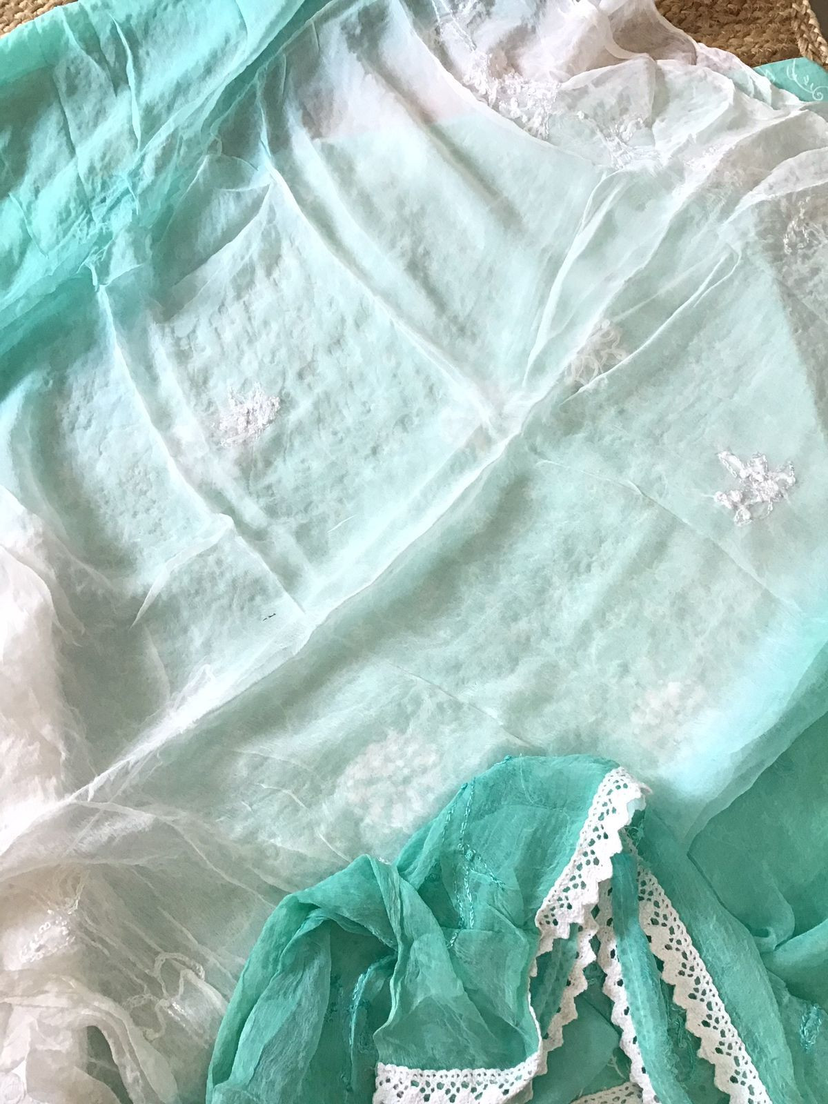 Pure Cotton Printed Embroidered Suit - Green