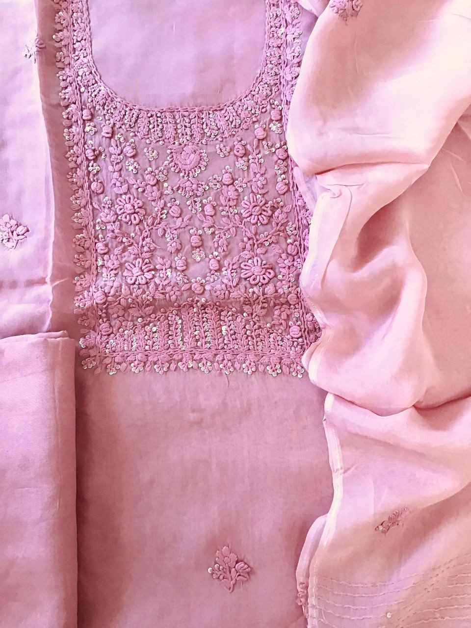 Pure Organza Embroidered Suit - Pink