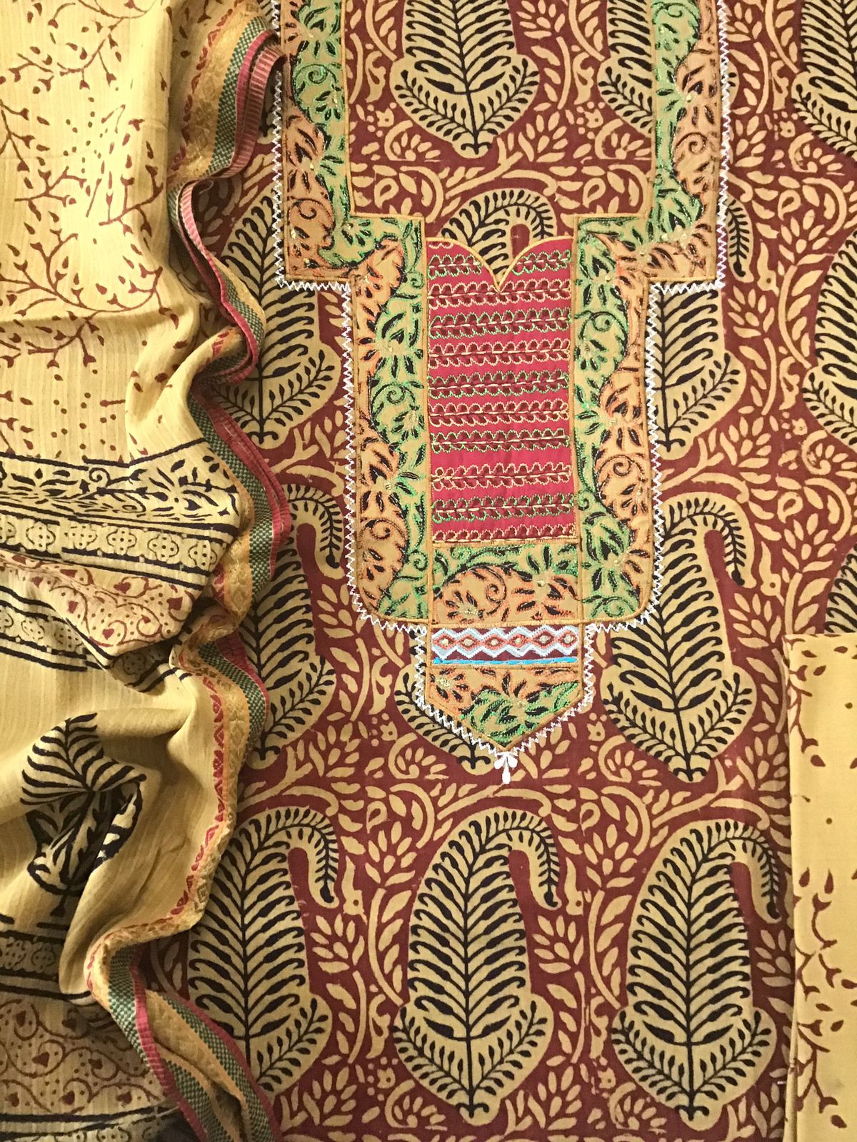 Pure Cotton Bagh Printed Embroidered Suit - Orangish Yellow