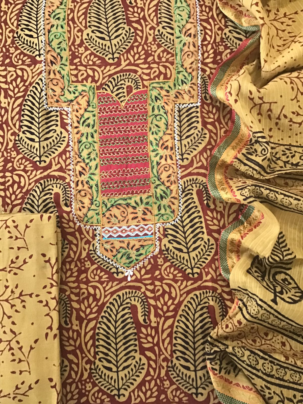 Pure Cotton Bagh Printed Embroidered Suit - Orangish Yellow