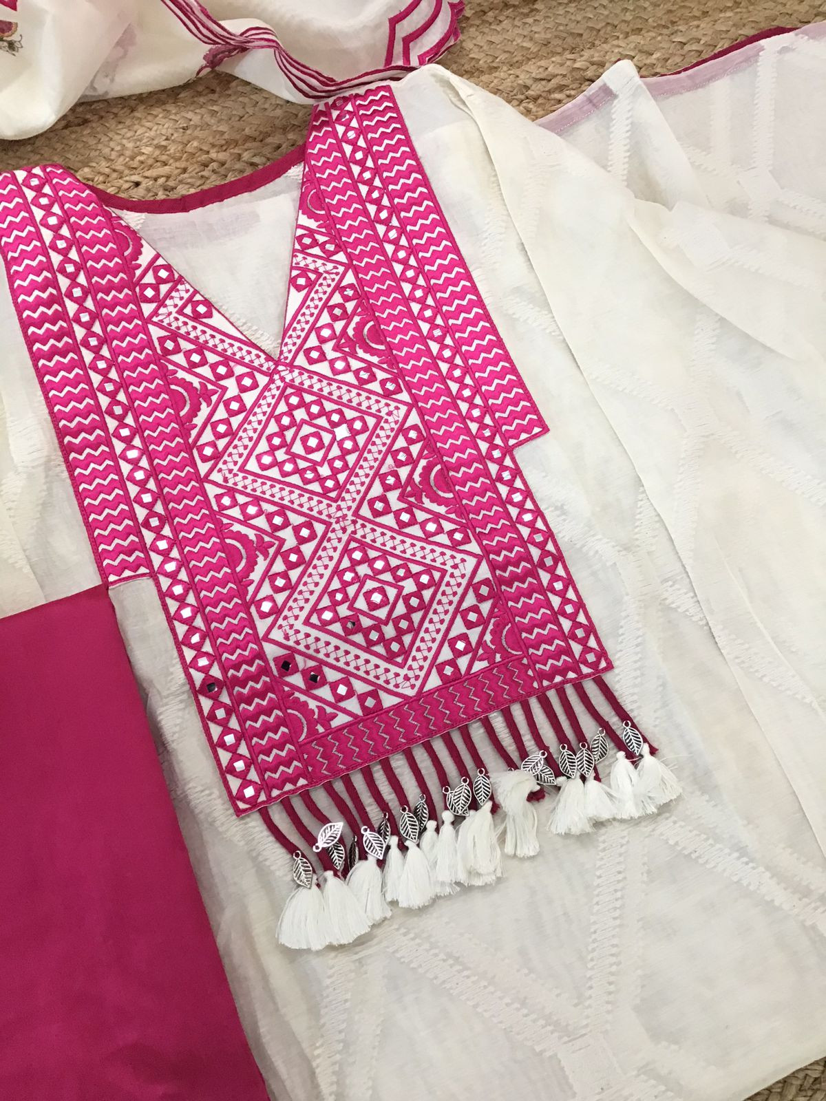 Pure Mul Chanderi Printed Embroidered Suit - Off White