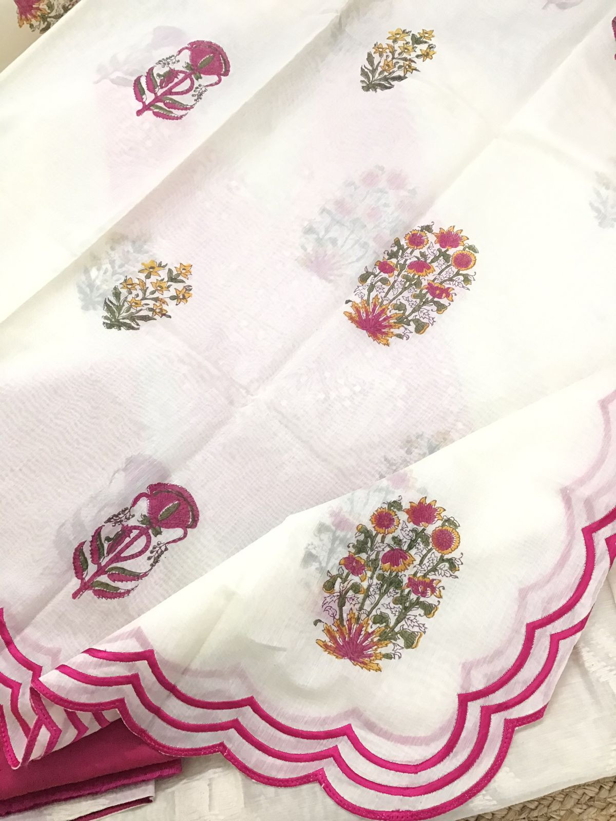 Pure Mul Chanderi Printed Embroidered Suit - Off White