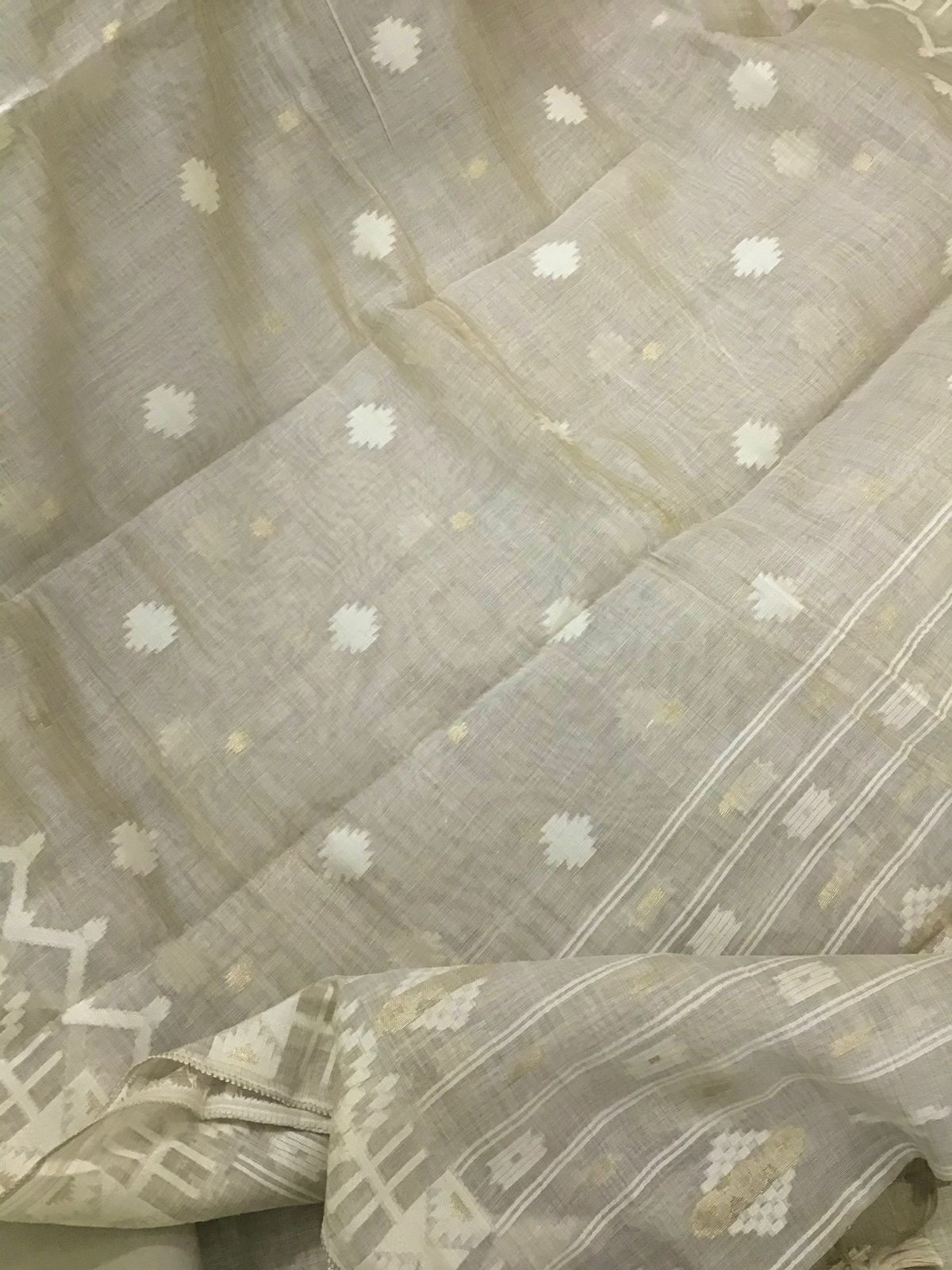 Soft Slub Chanderi Jamdani Weaved Embroidered Suit - Beige