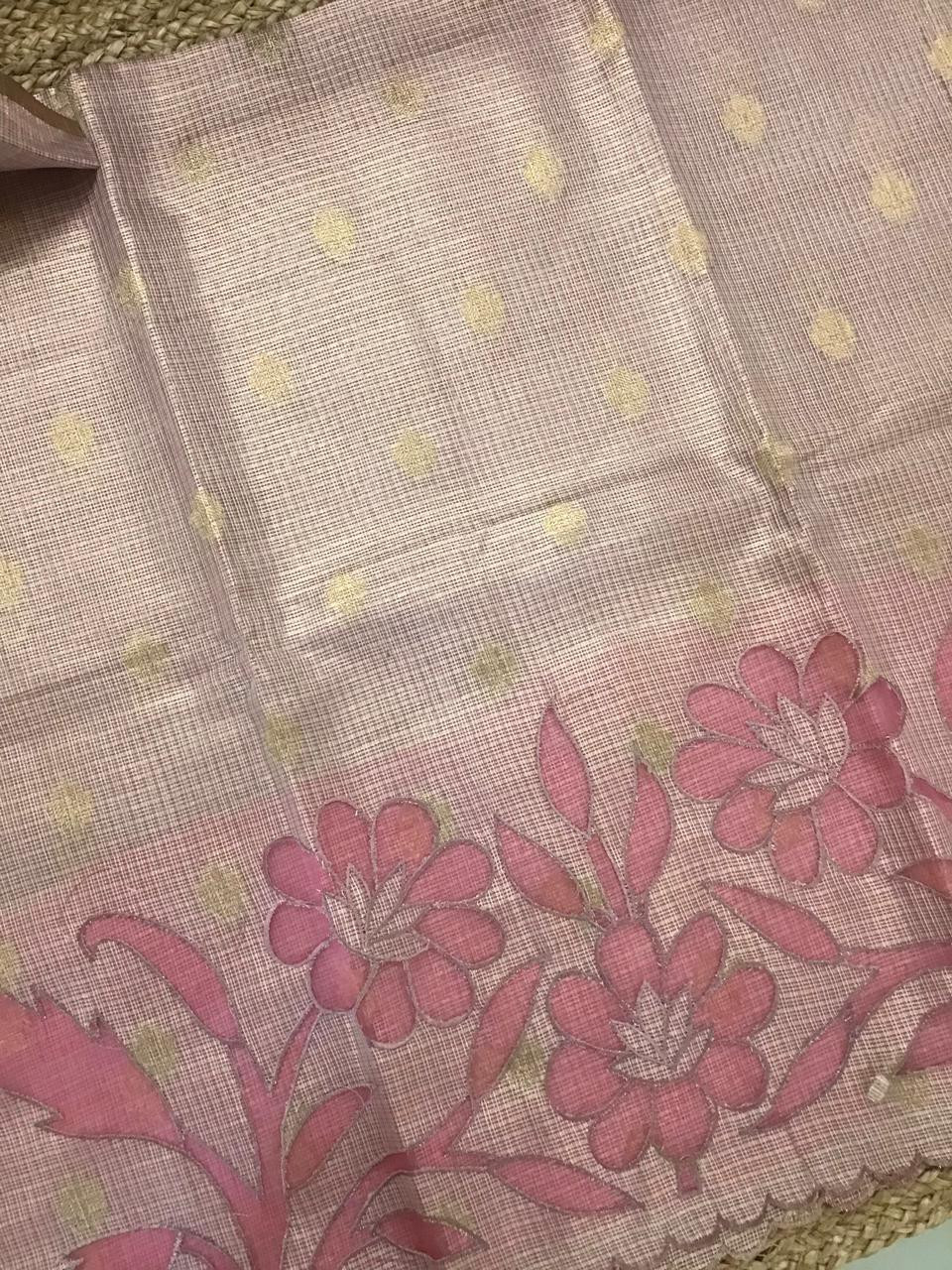 Soft Tissue Kota Silk Embroidered Suit - Pink