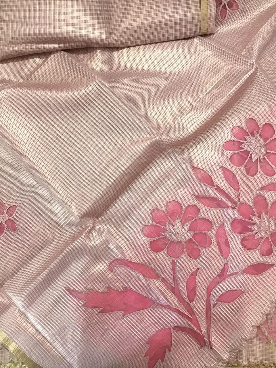 Soft Tissue Kota Silk Embroidered Suit - Pink