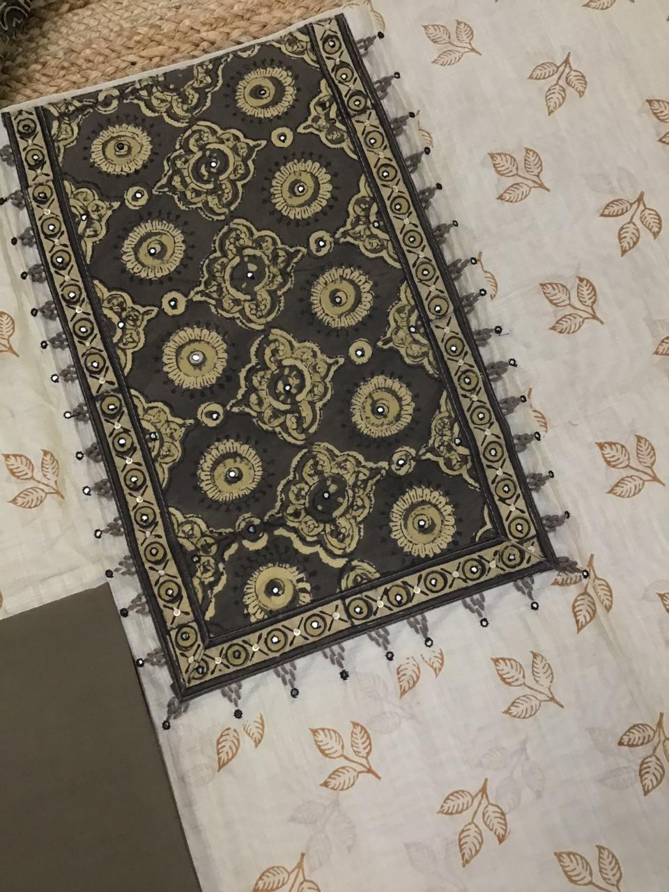 Soft Slub Chanderi Printed Embroidered Suit - Beige