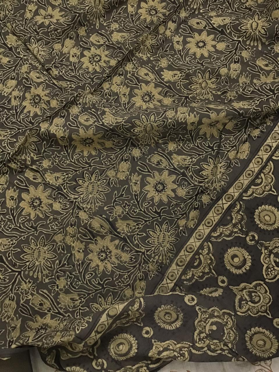 Soft Slub Chanderi Printed Embroidered Suit - Beige