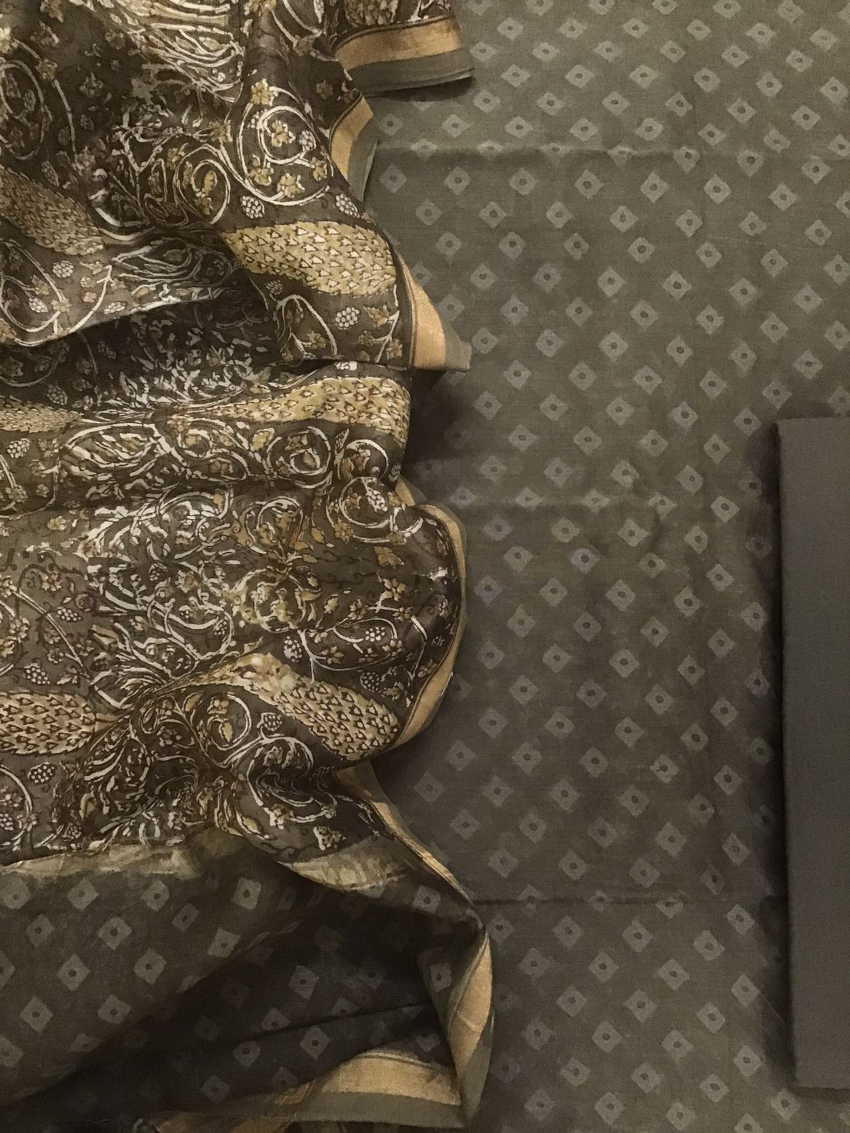 Pure Chanderi Printed Suit - Olive Brown