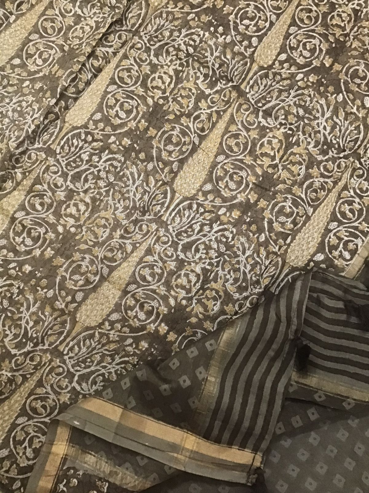 Pure Chanderi Printed Suit - Olive Brown