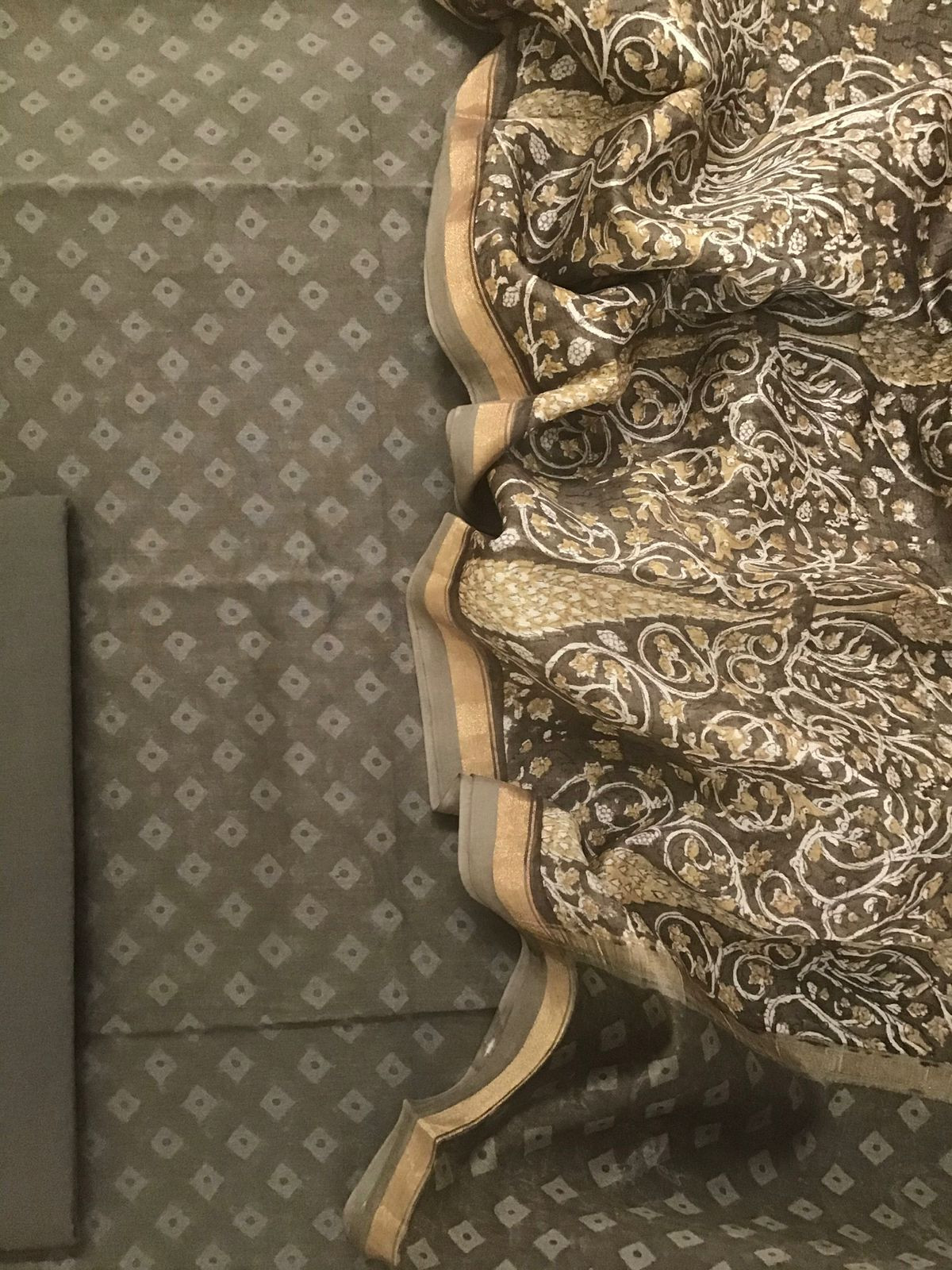 Pure Chanderi Printed Suit - Olive Brown