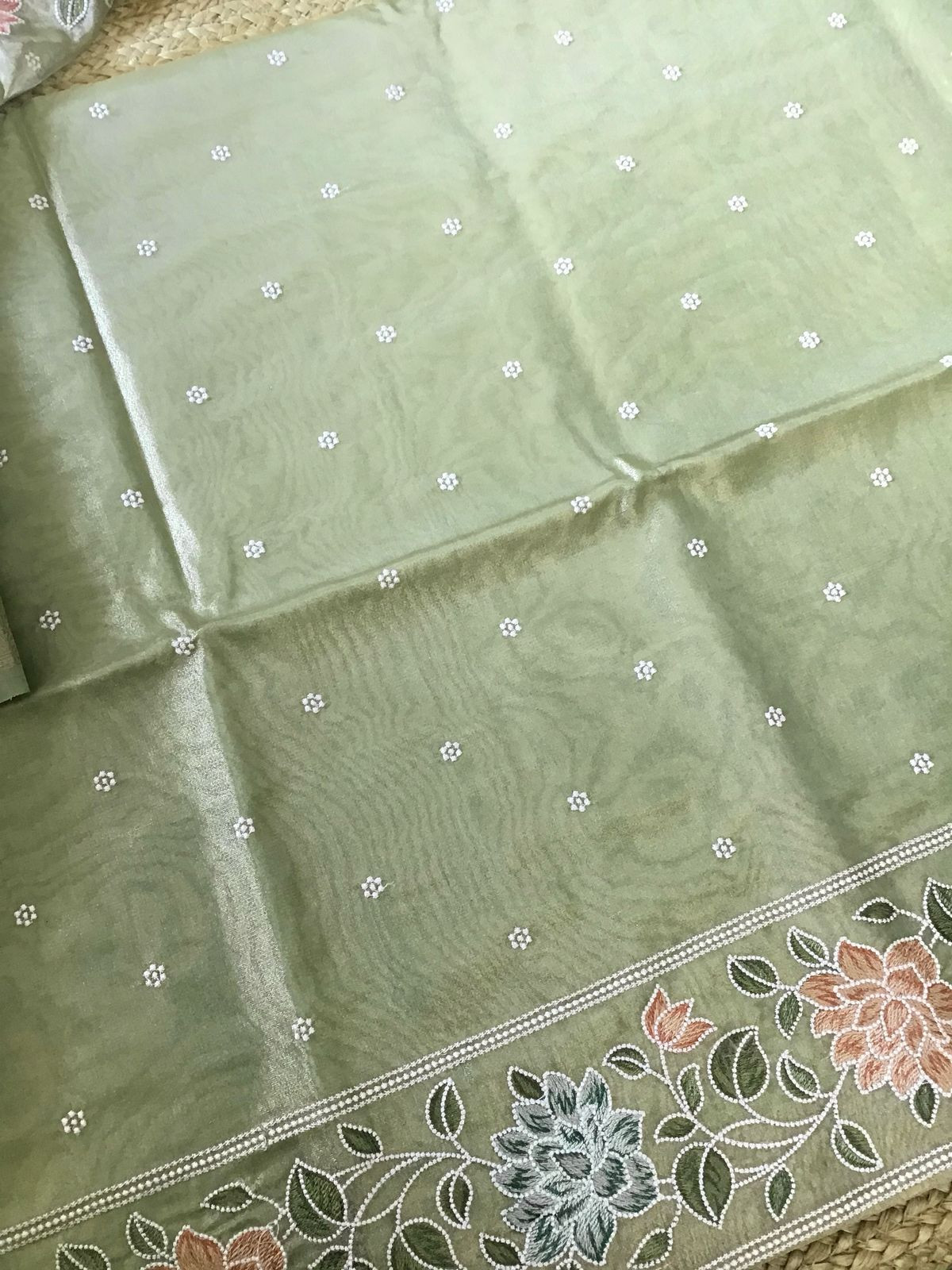 Soft Fine Tissue Organza Embroidered Suit - Green